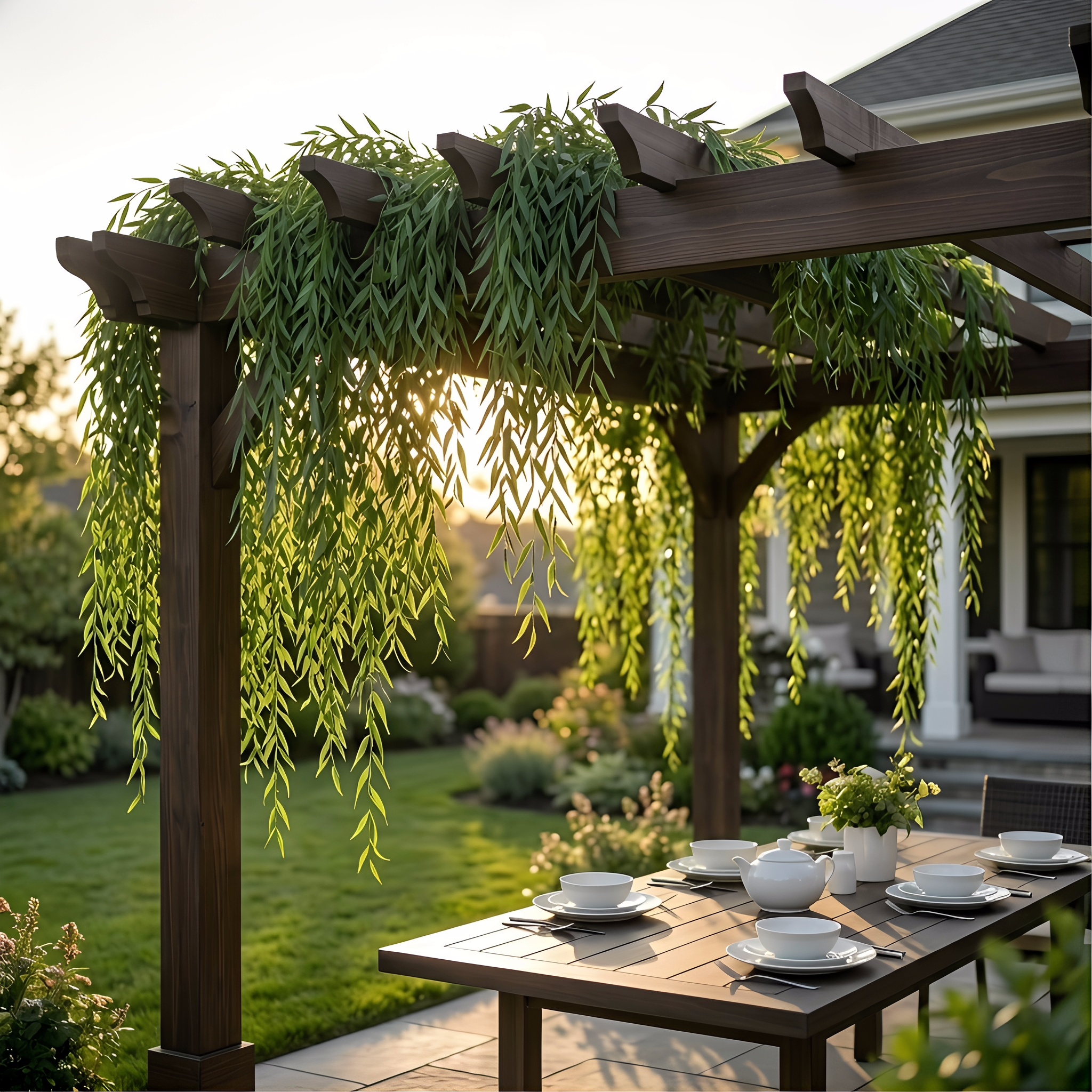 Artificial Willow Leaf Hanging Vines, Evergreen Plants, Outdoor Wedding Decorations, Require No Maintenance.