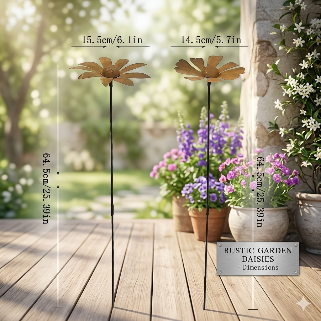 Rusty Art Daisy Iron Floor Insert Outdoor Garden Decoration