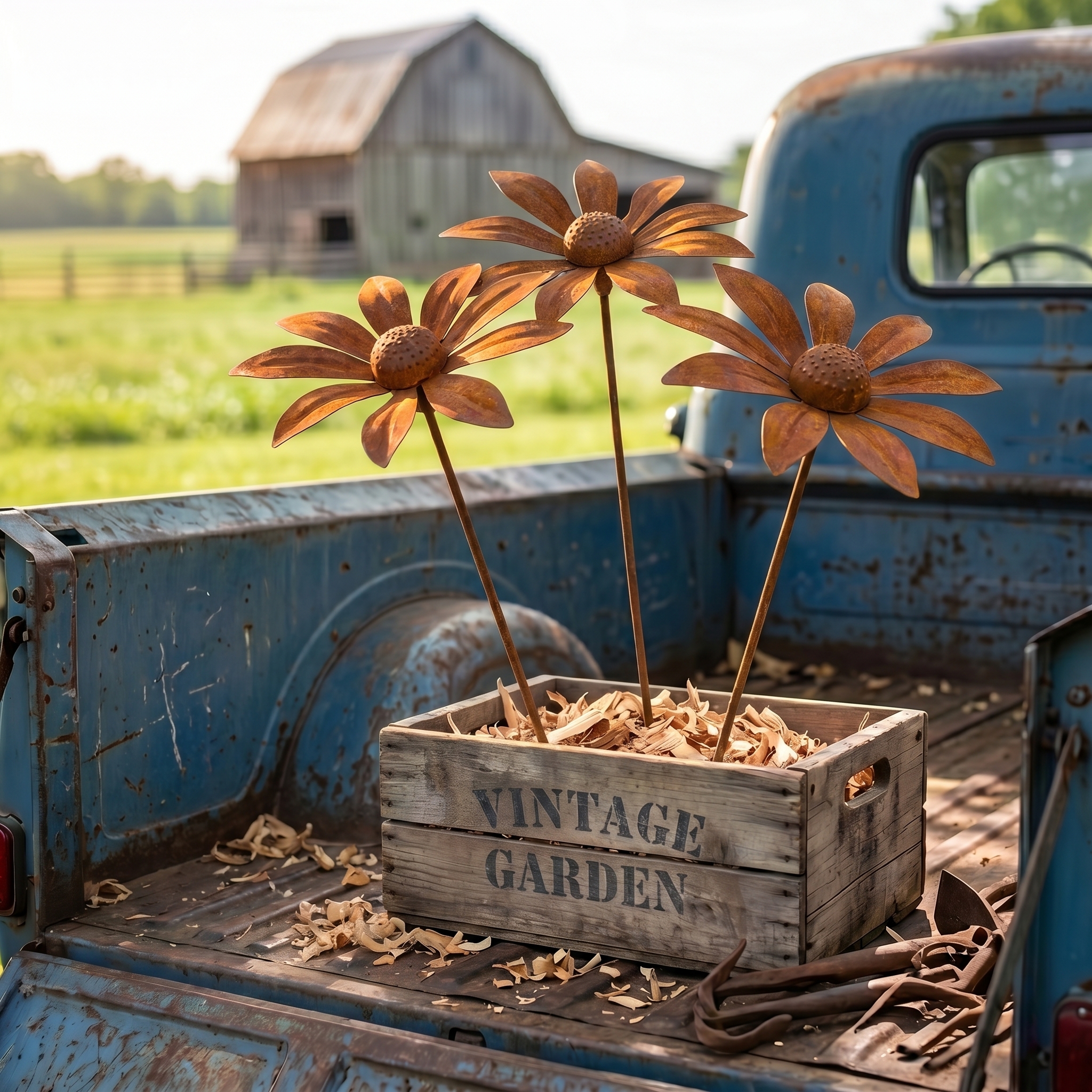Rusty Art Daisy Iron Floor Insert Outdoor Garden Decoration