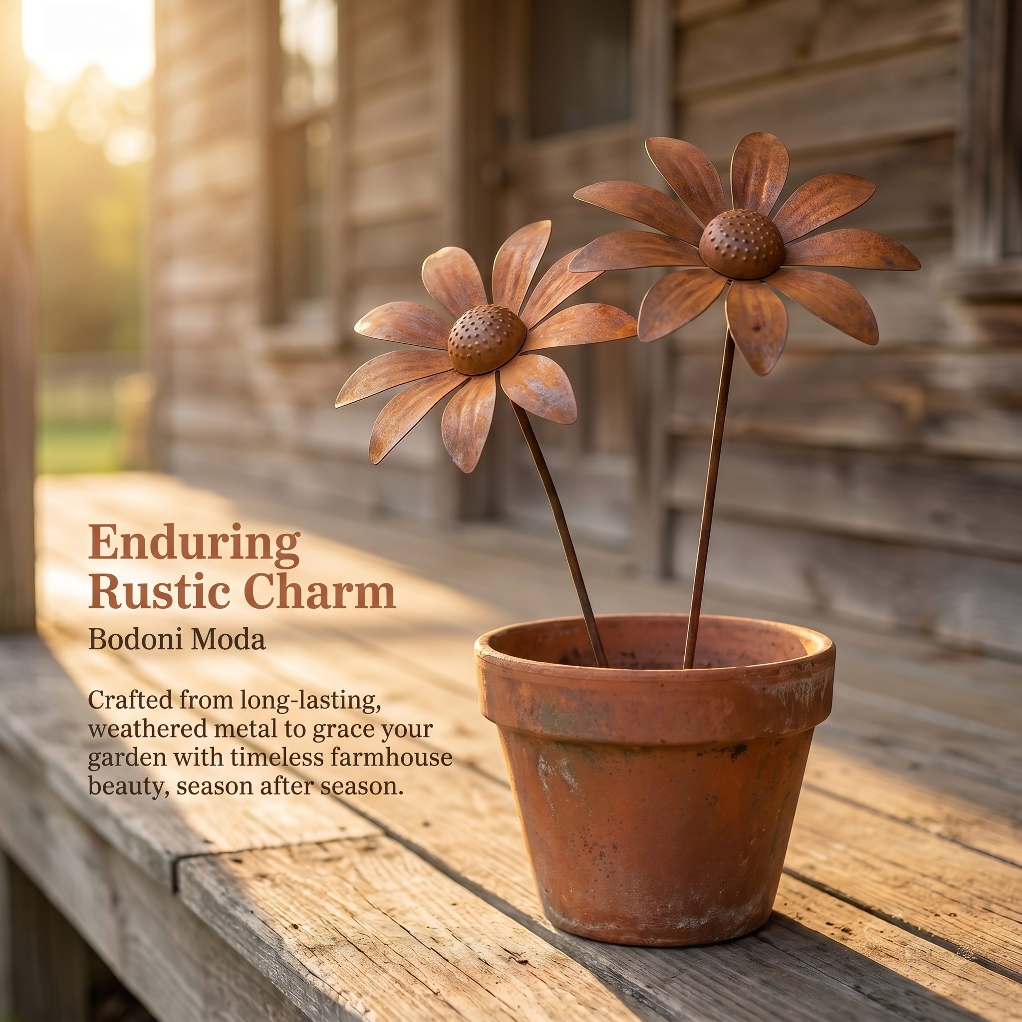 Rusty Art Daisy Iron Floor Insert Outdoor Garden Decoration