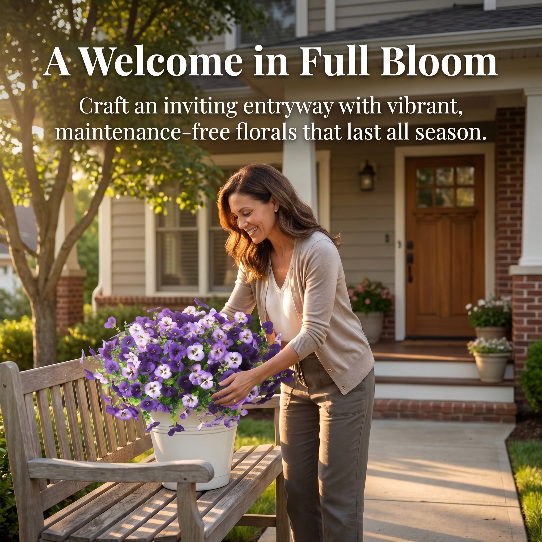 Artificial Flower Decorations, Colorfast Fake Pansies And Plants