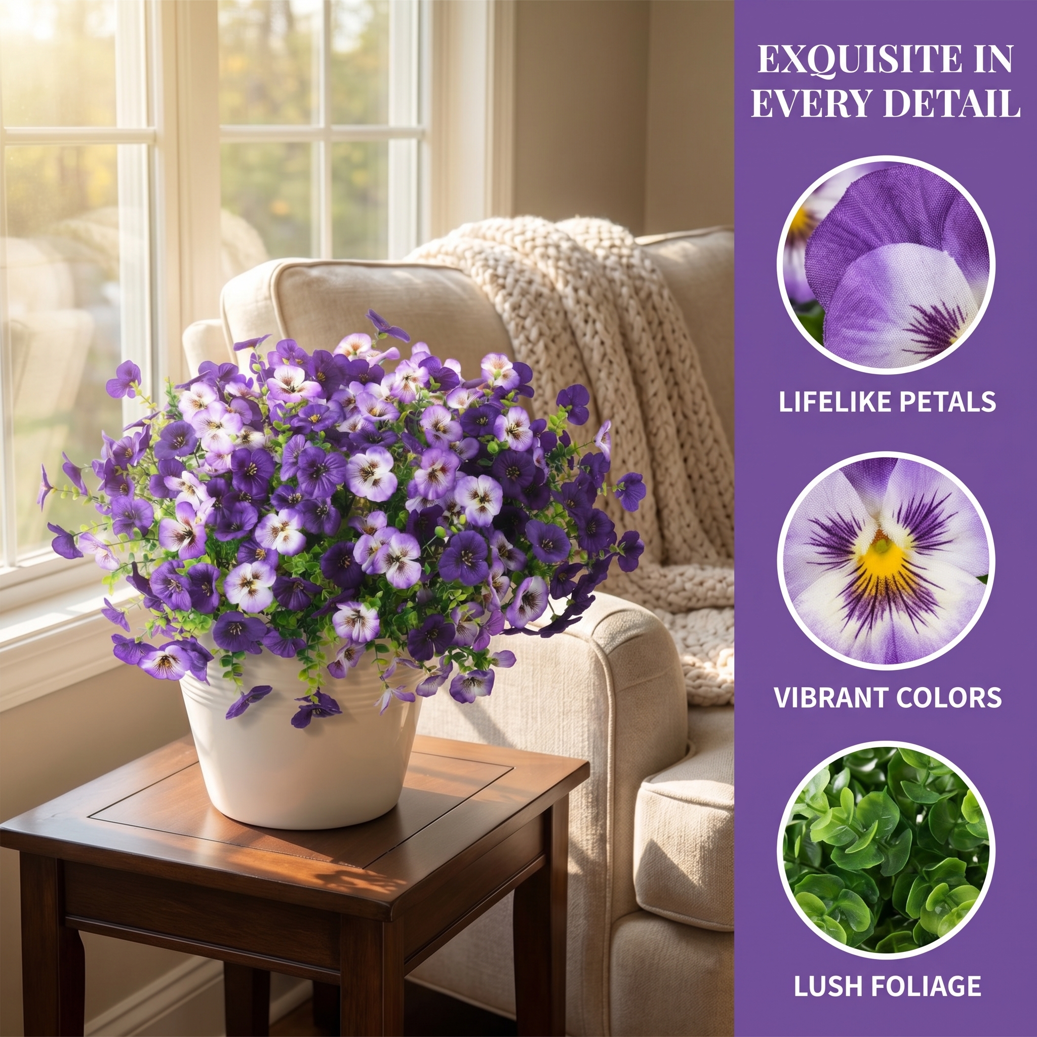 Artificial Flower Decorations, Colorfast Fake Pansies And Plants