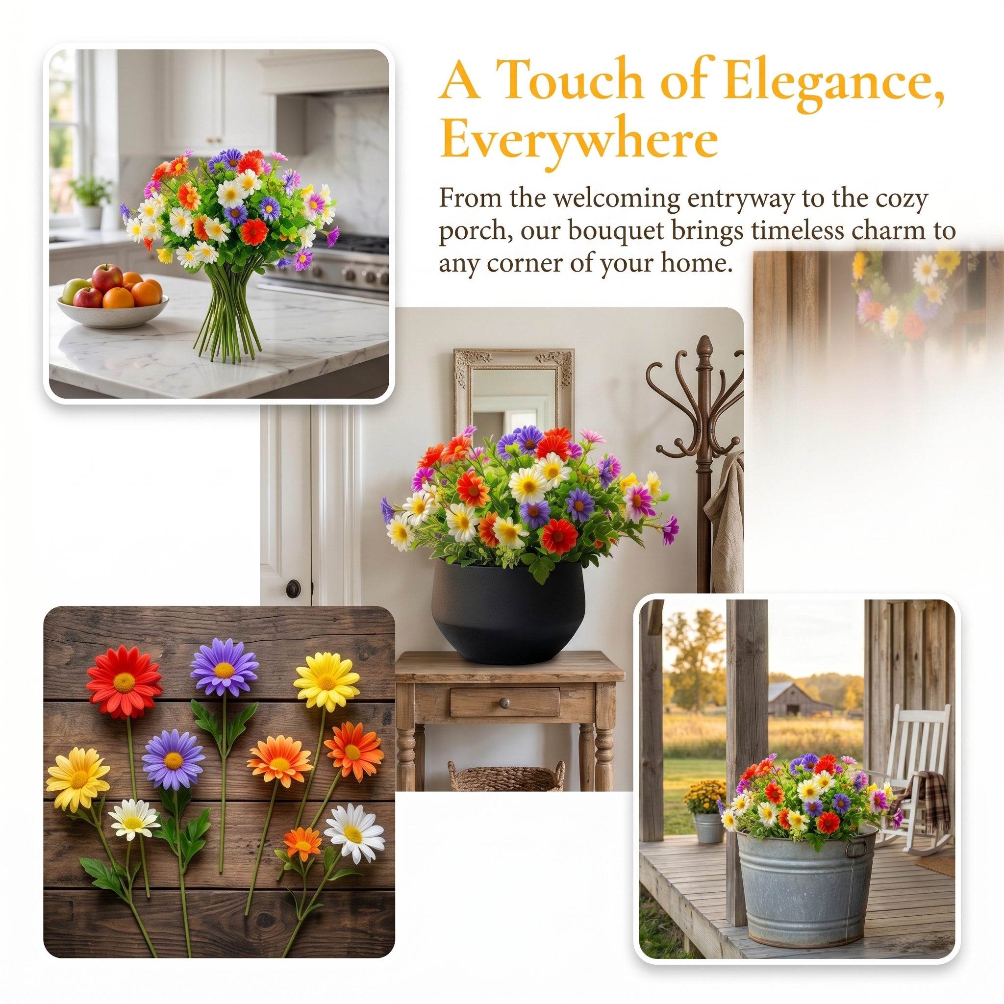 18 Bouquets Of Outdoor Artificial Daisies, Mixed Colors For Mother's Day.