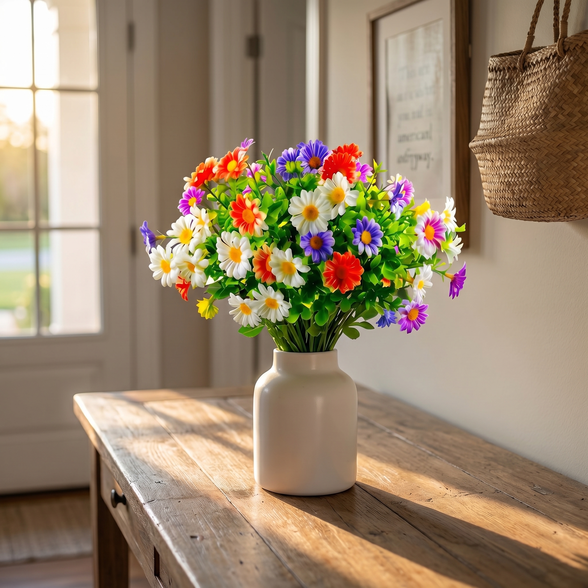 18 Bouquets Of Outdoor Artificial Daisies, Mixed Colors For Mother's Day.