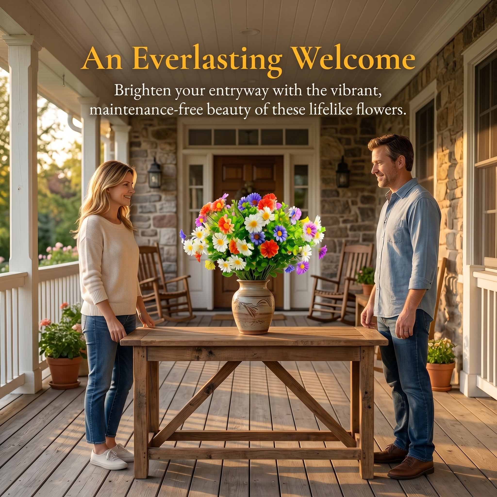 18 Bouquets Of Outdoor Artificial Daisies, Mixed Colors For Mother's Day.