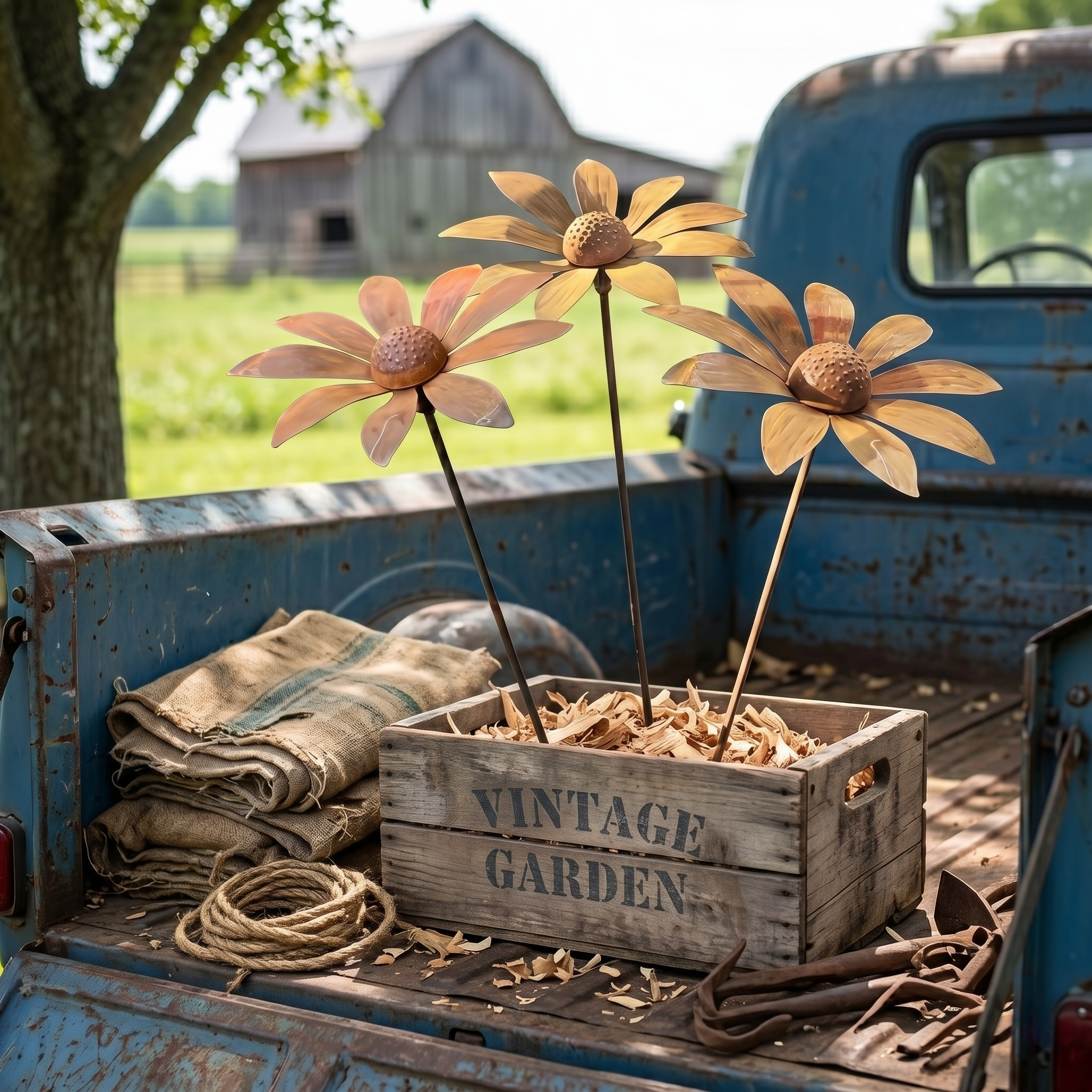 Rusty Art Daisy Iron Floor Insert Outdoor Garden Decoration