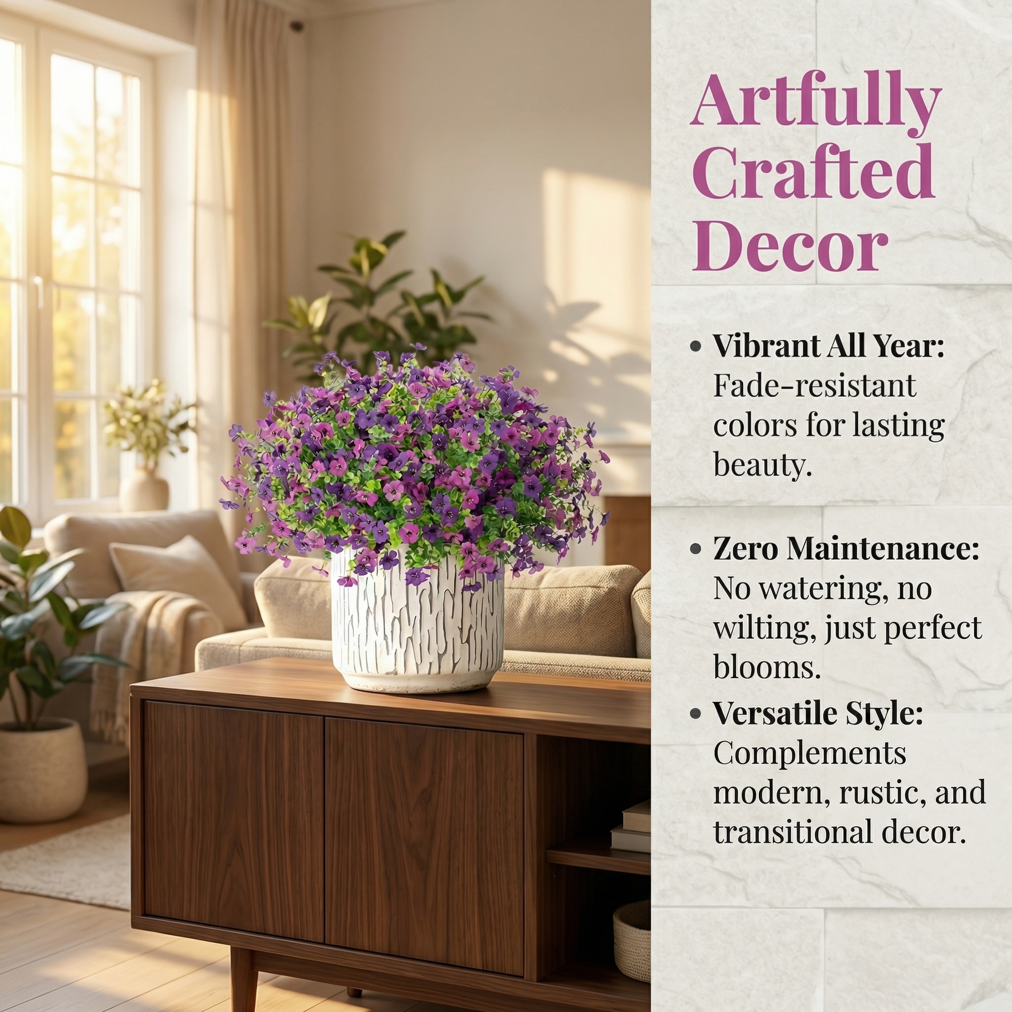 Colorful Silk Violet Outdoor UV-Protective Decorative Artificial Plant