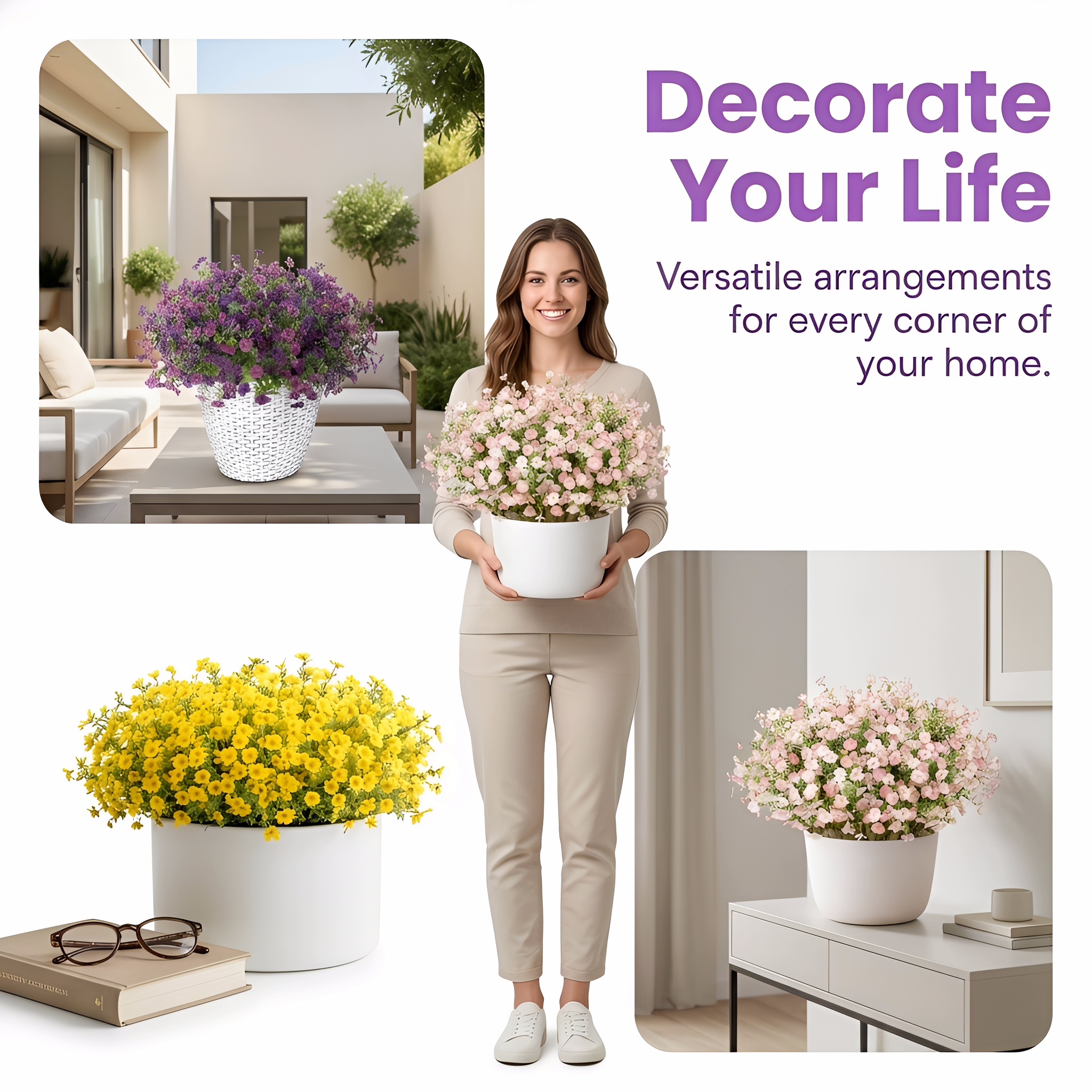 Colorful Silk Violet Outdoor UV-Protective Decorative Artificial Plant