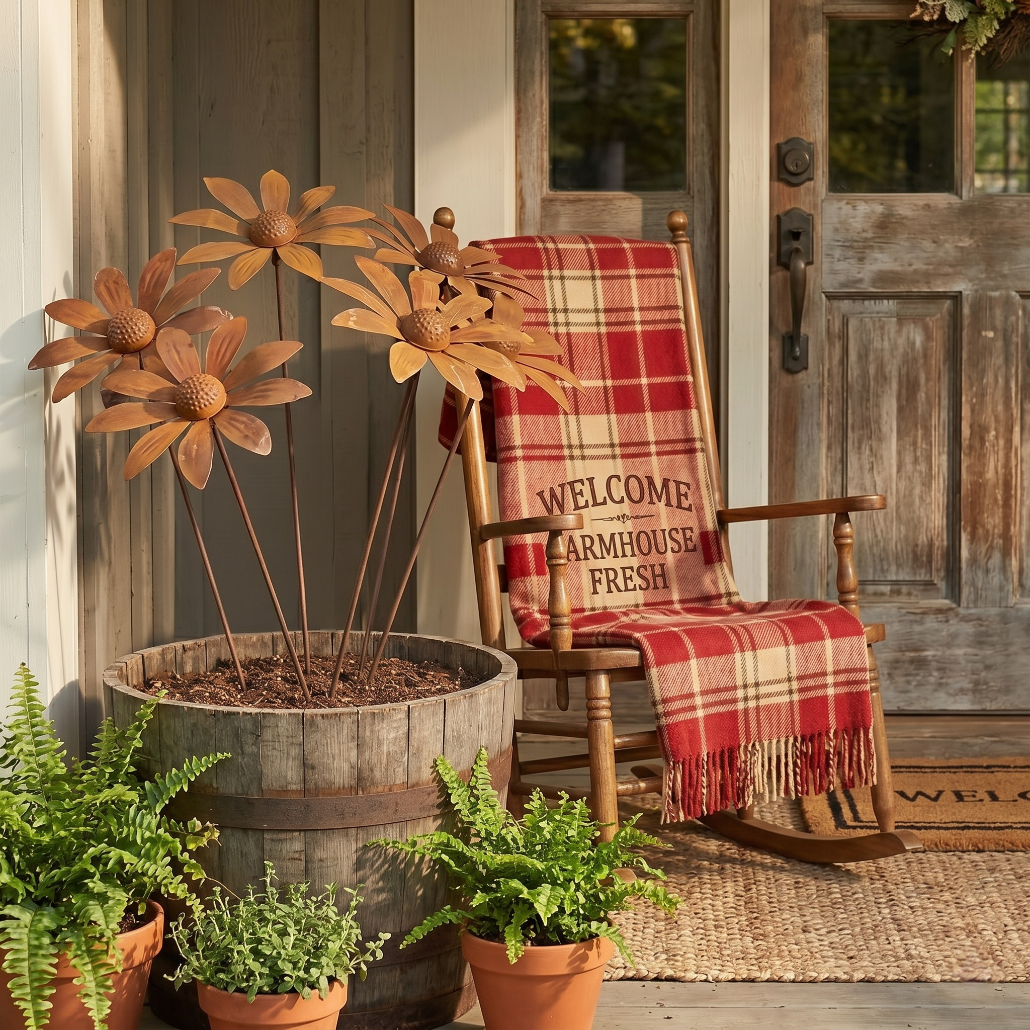 Rusty Art Daisy Iron Floor Insert Outdoor Garden Decoration