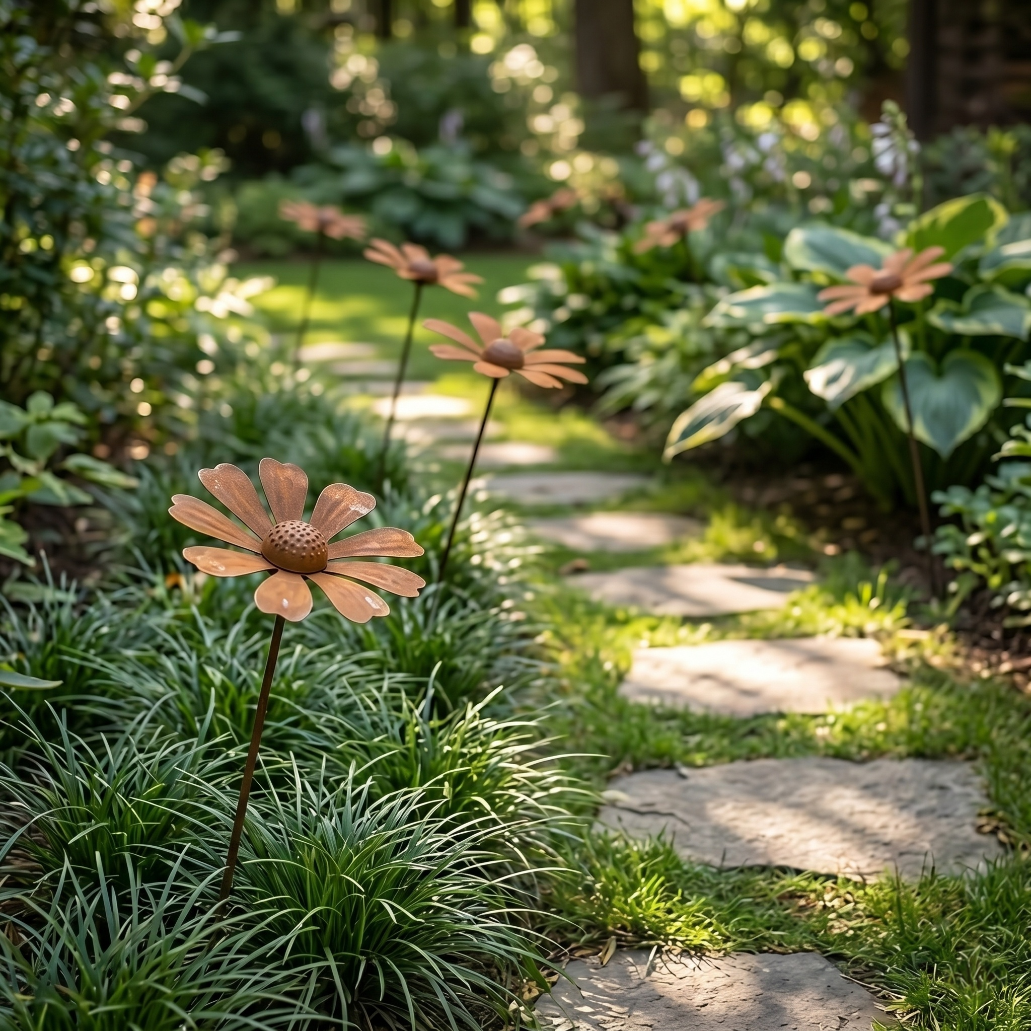 Rusty Art Daisy Iron Floor Insert Outdoor Garden Decoration