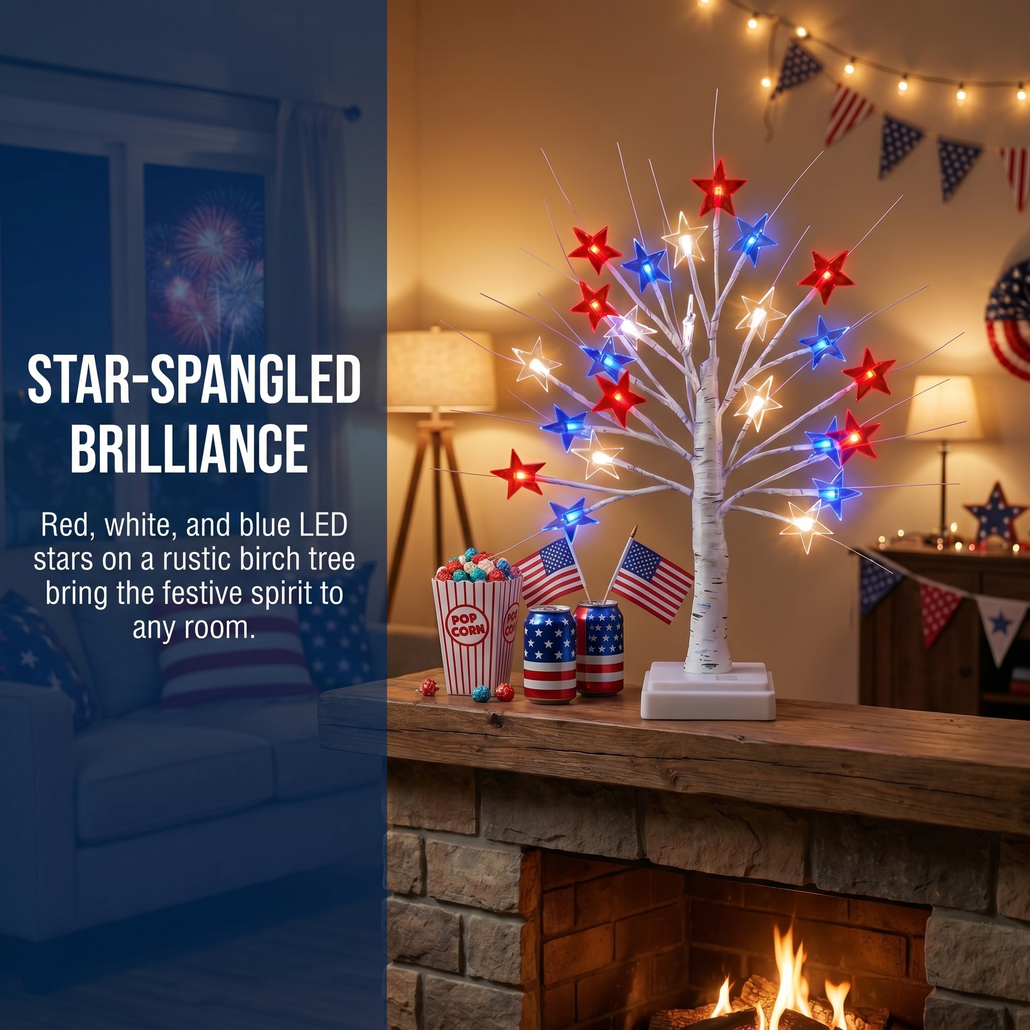 Independent Decorative Lights With 24 LEDs, 8 Flashing Modes, And Powered By USB Battery Box.