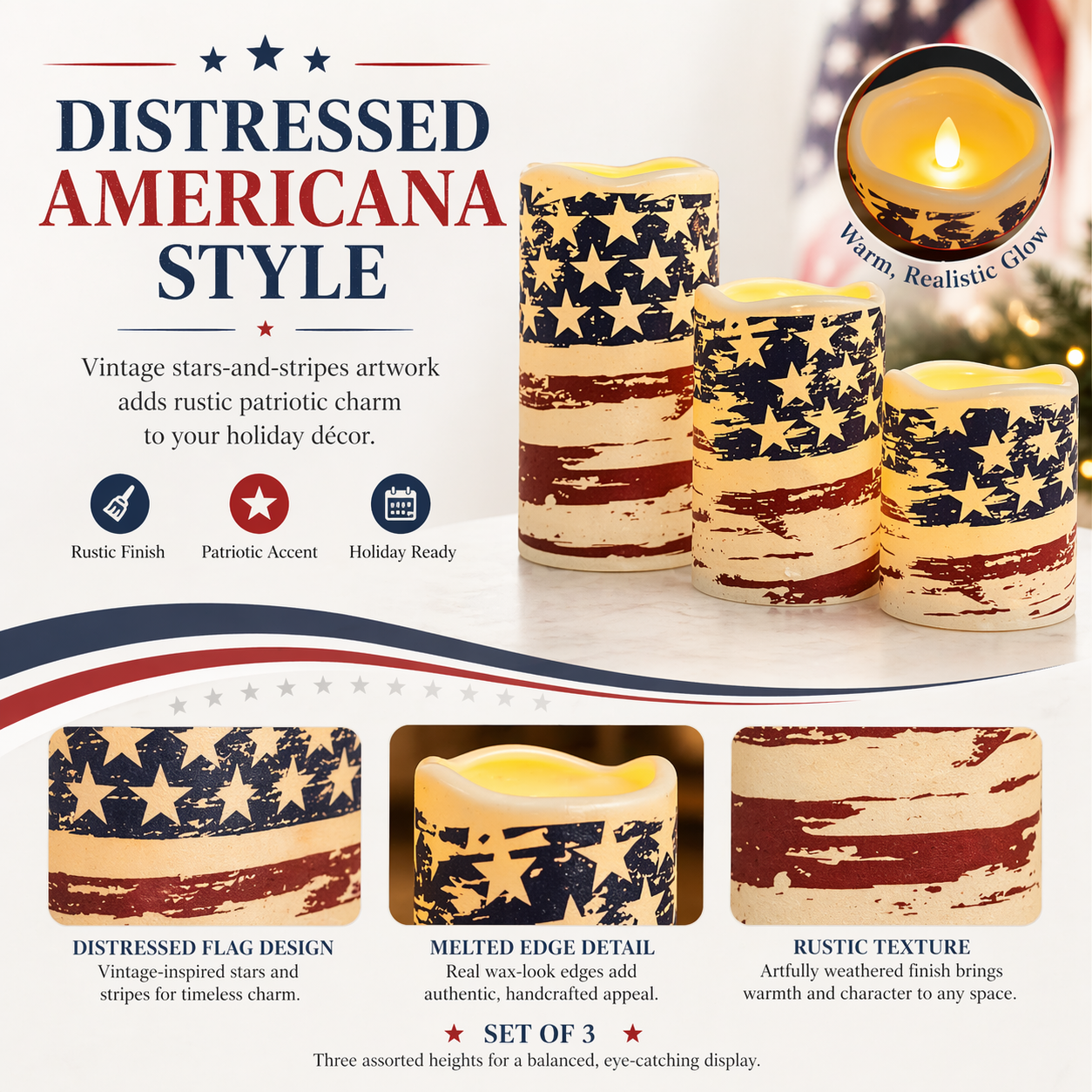 3pcs + 1 Remote Control - Flameless Independence Day Candles