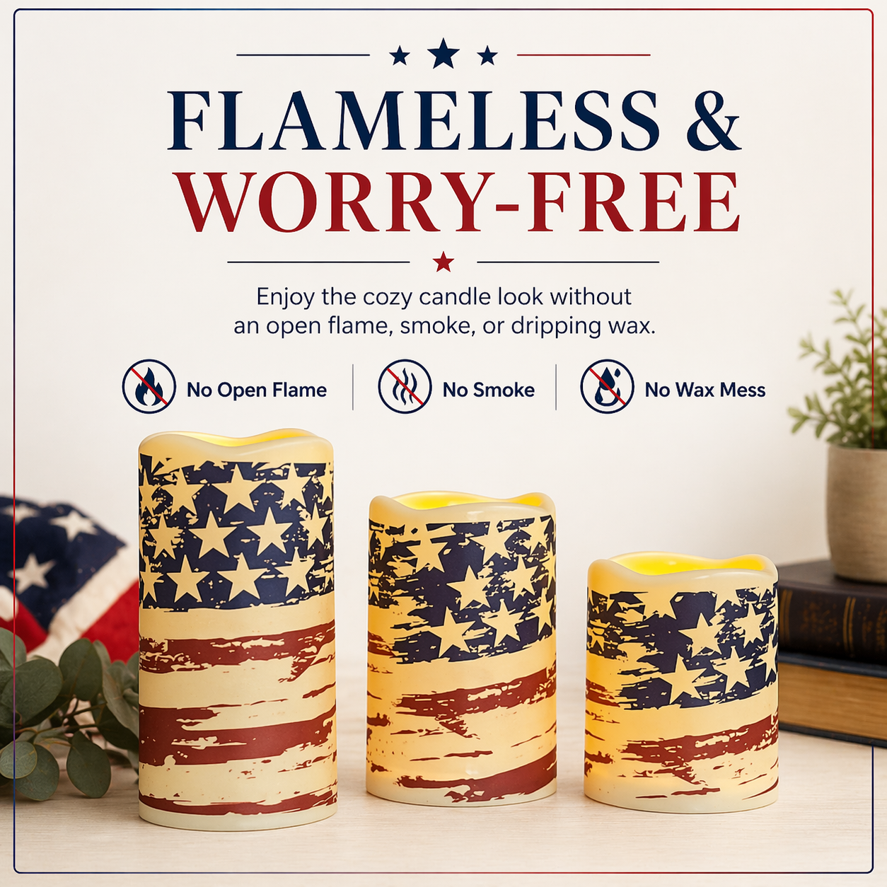 3pcs + 1 Remote Control - Flameless Independence Day Candles