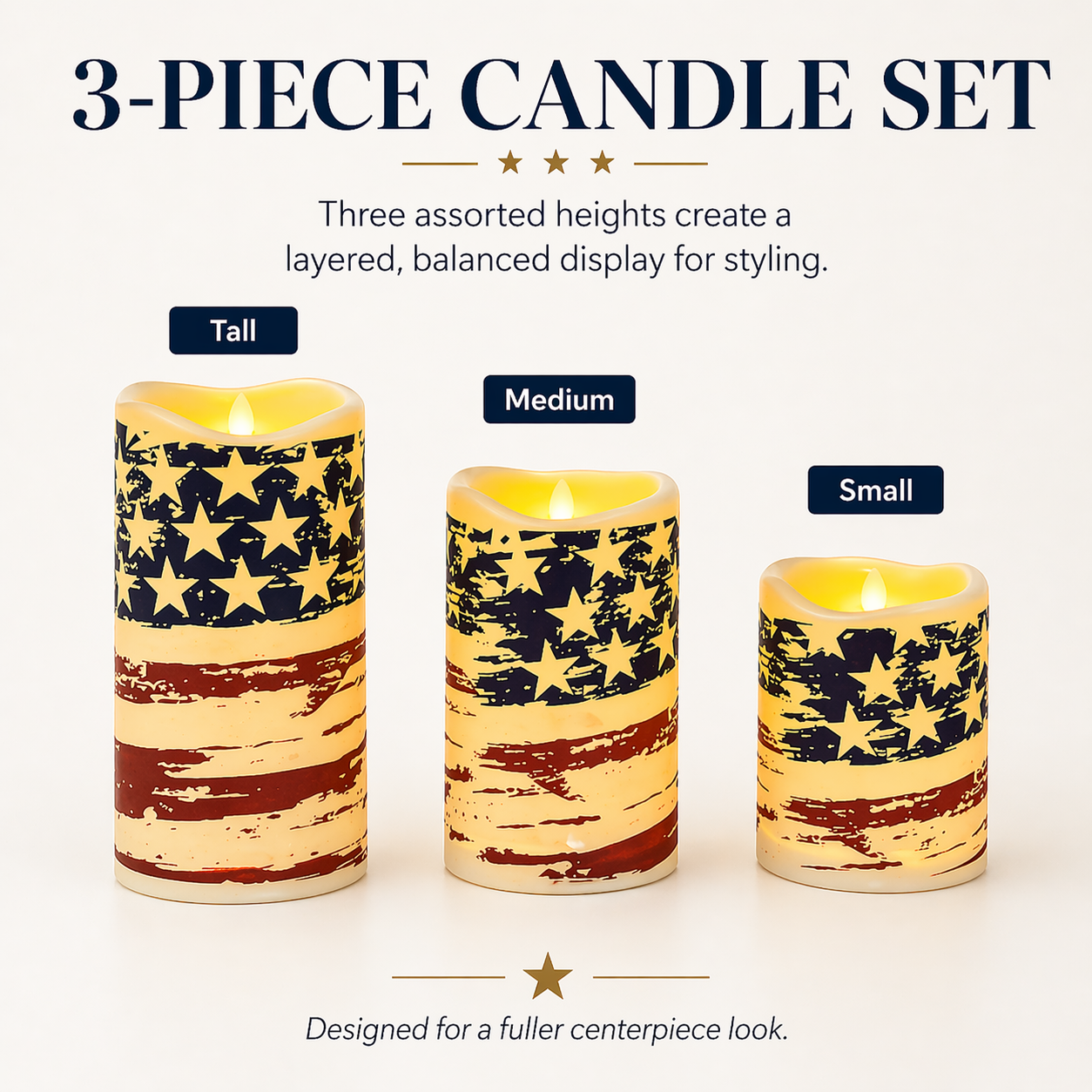 3pcs + 1 Remote Control - Flameless Independence Day Candles