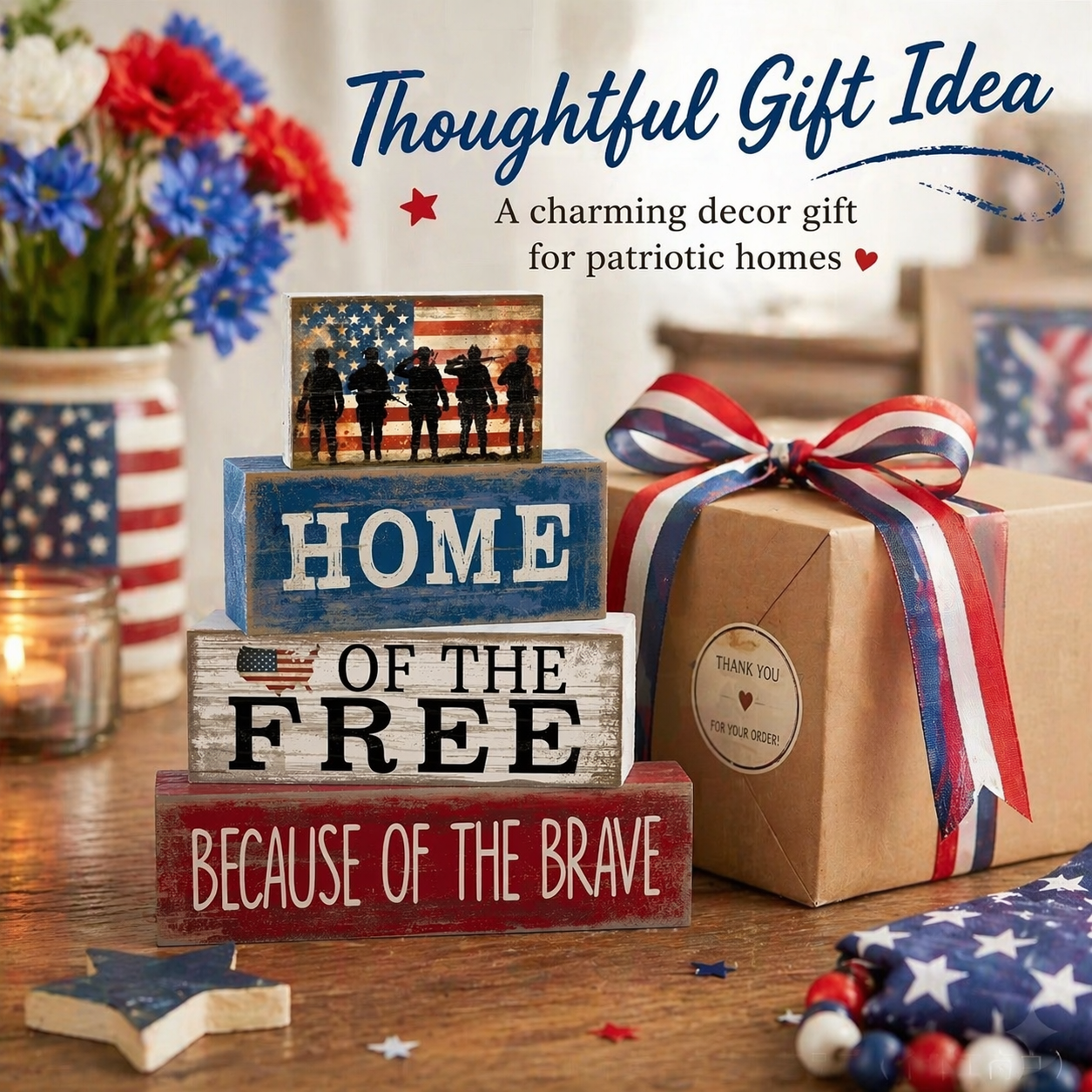 Independence Day Patriotic Memorial Wooden Letter Decorative Ornament