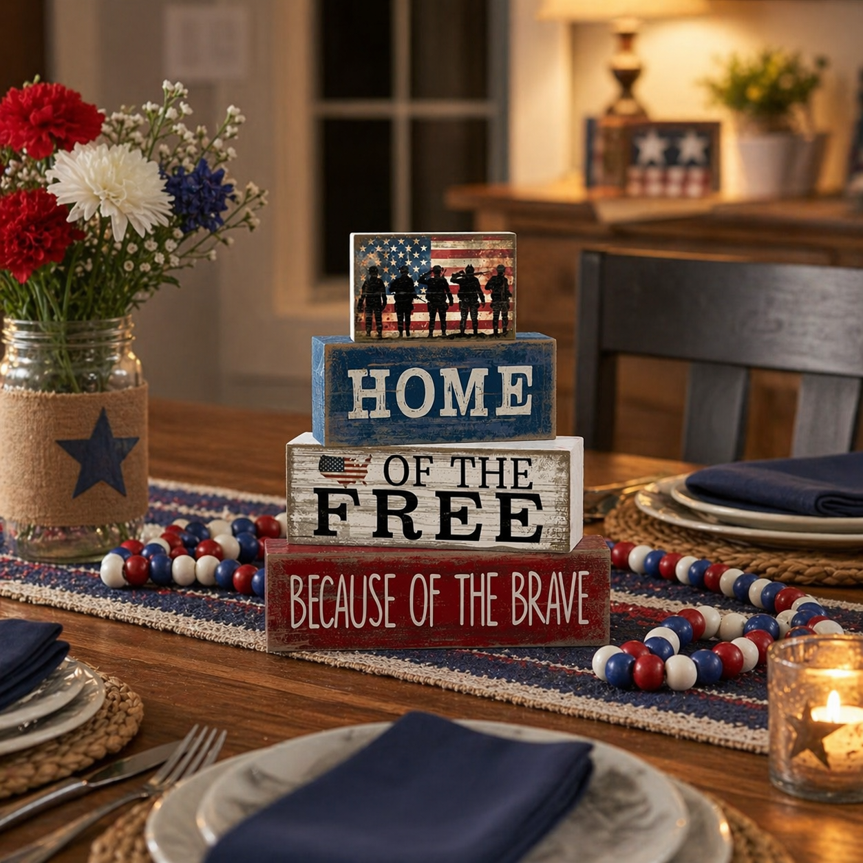 Independence Day Patriotic Memorial Wooden Letter Decorative Ornament