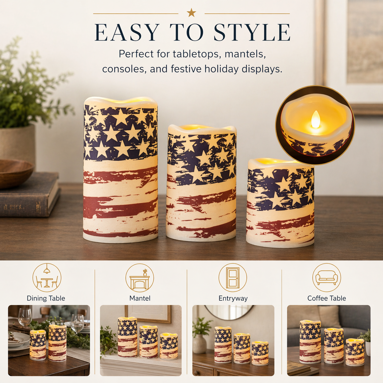 3pcs + 1 Remote Control - Flameless Independence Day Candles