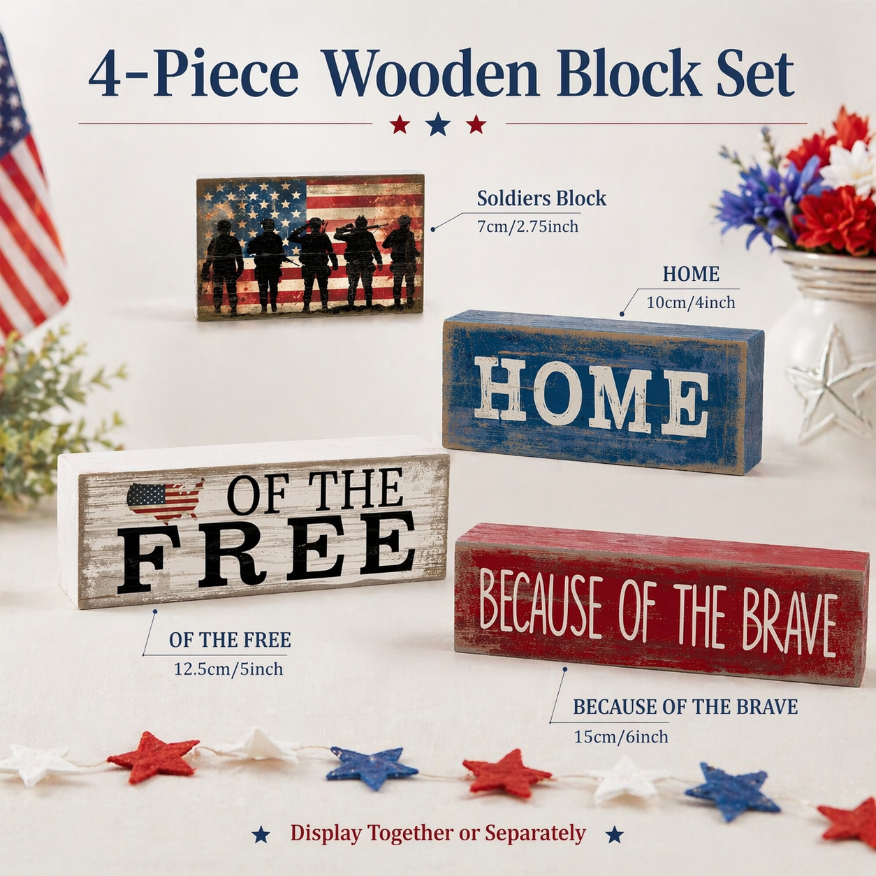 Independence Day Patriotic Memorial Wooden Letter Decorative Ornament
