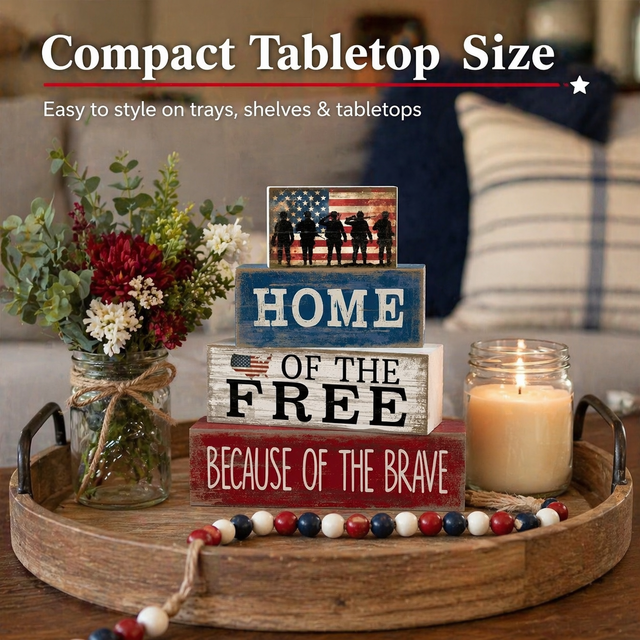 Independence Day Patriotic Memorial Wooden Letter Decorative Ornament