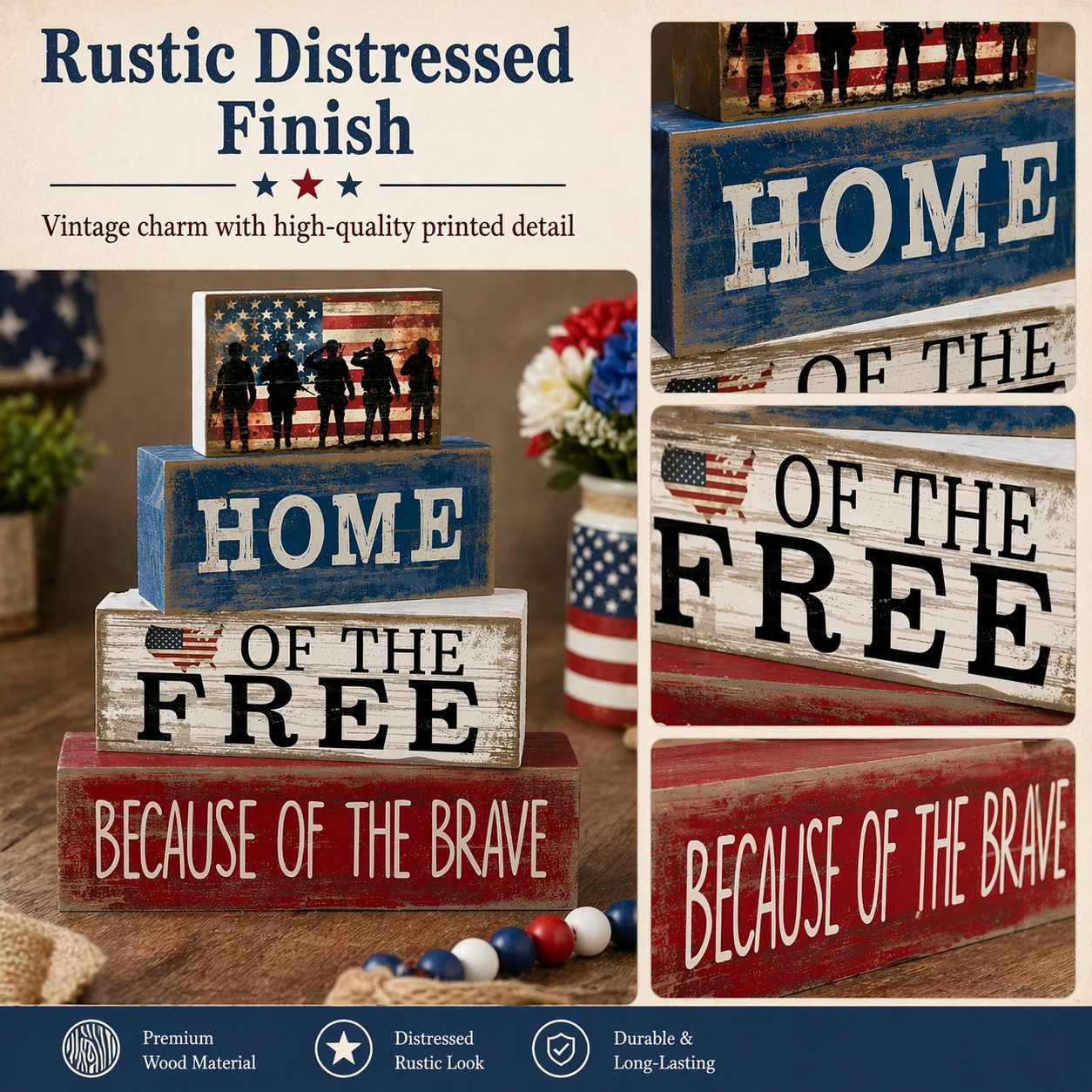 Independence Day Patriotic Memorial Wooden Letter Decorative Ornament