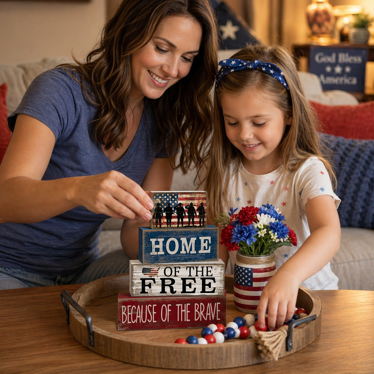 Independence Day Patriotic Memorial Wooden Letter Decorative Ornament