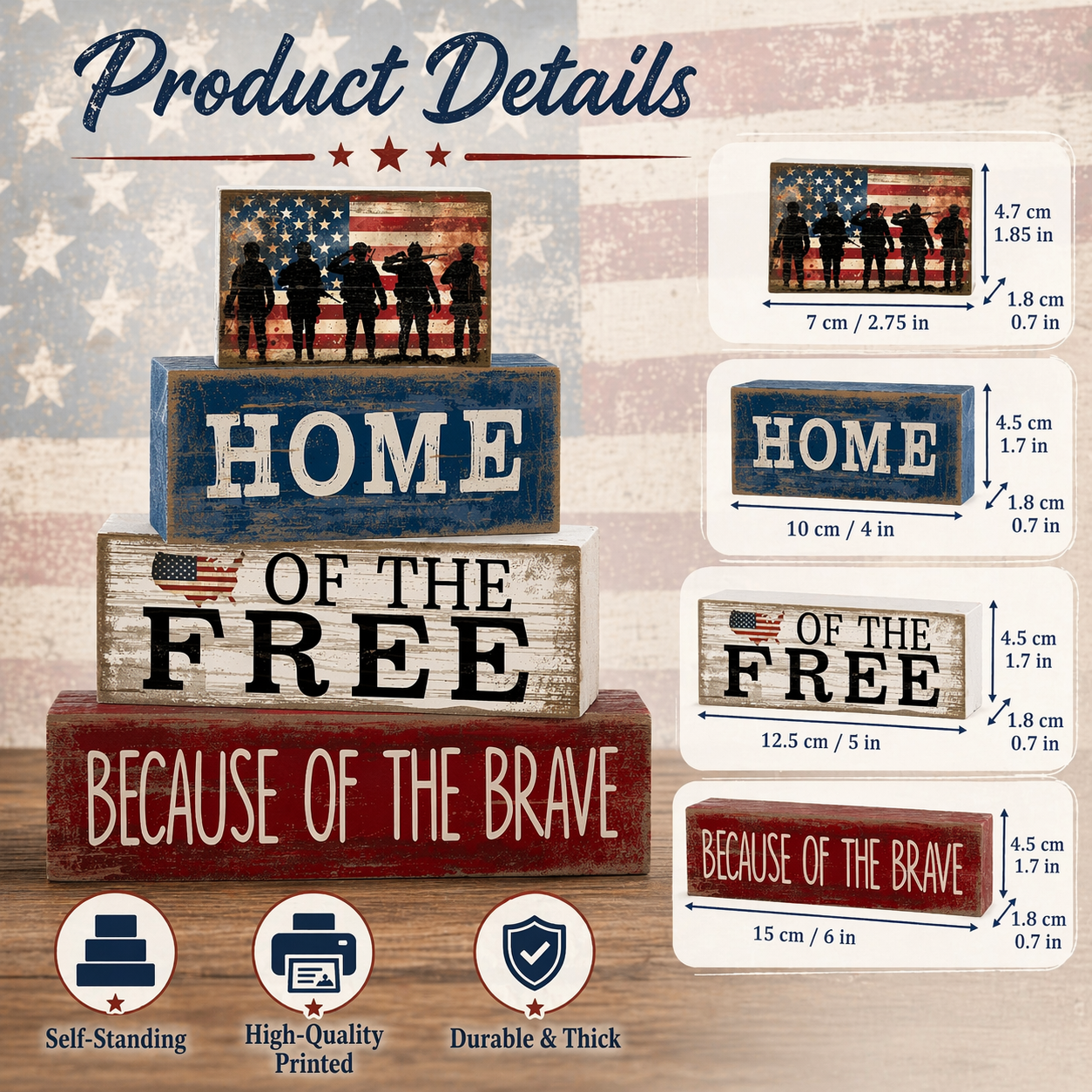 Independence Day Patriotic Memorial Wooden Letter Decorative Ornament