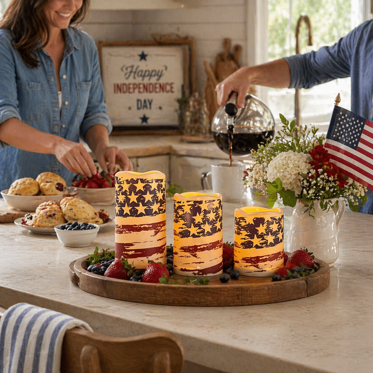 3pcs + 1 Remote Control - Flameless Independence Day Candles