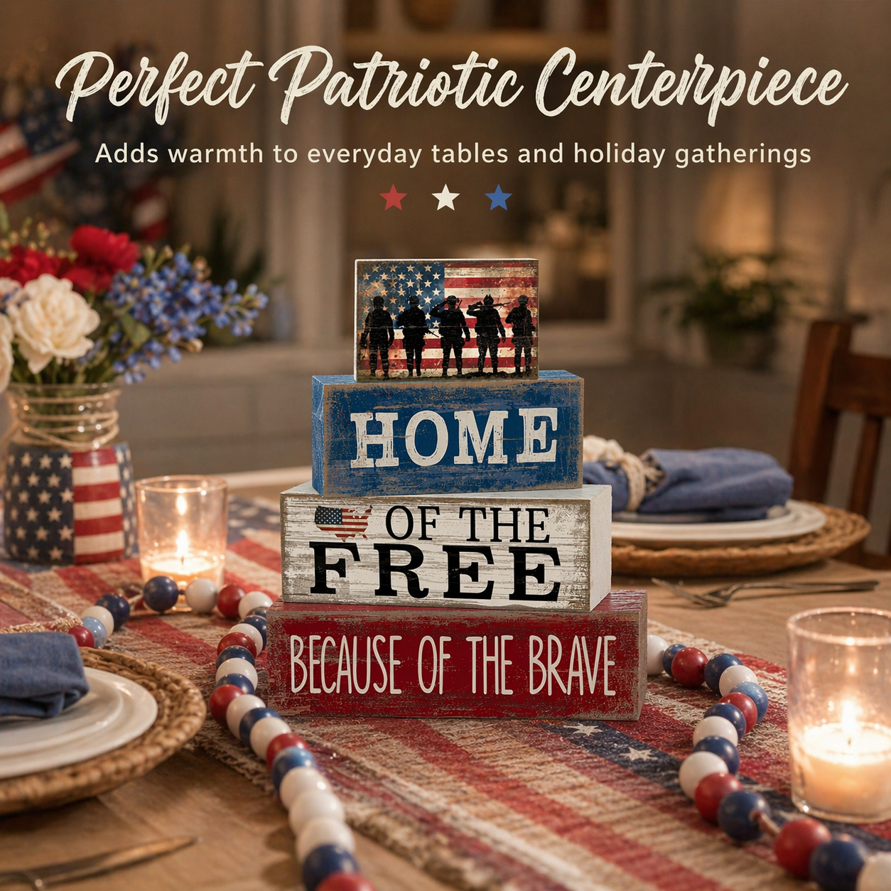 Independence Day Patriotic Memorial Wooden Letter Decorative Ornament