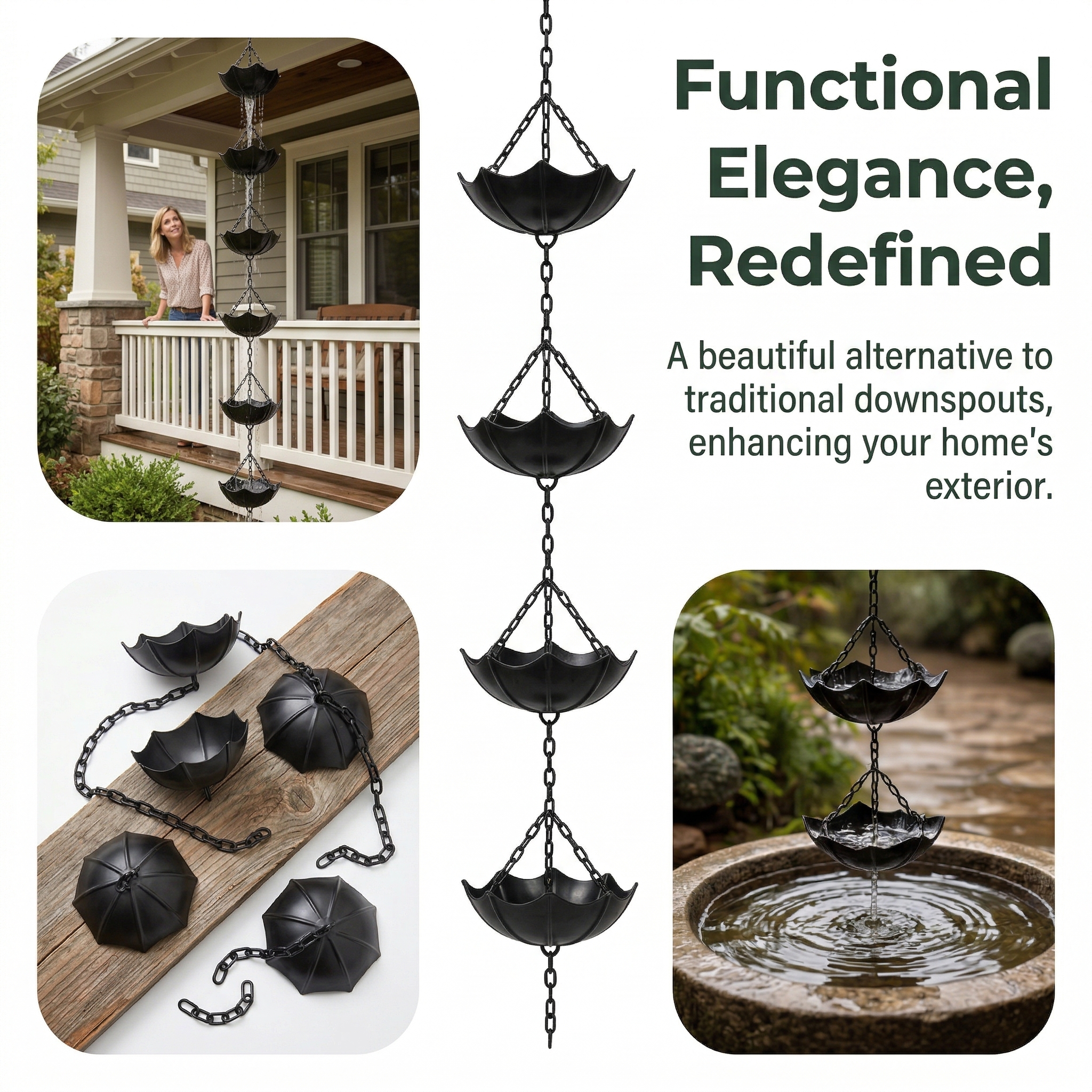 Small Umbrella Wind Chime Wrought Iron Outdoor Decoration Garden Courtyard Rain Chain
