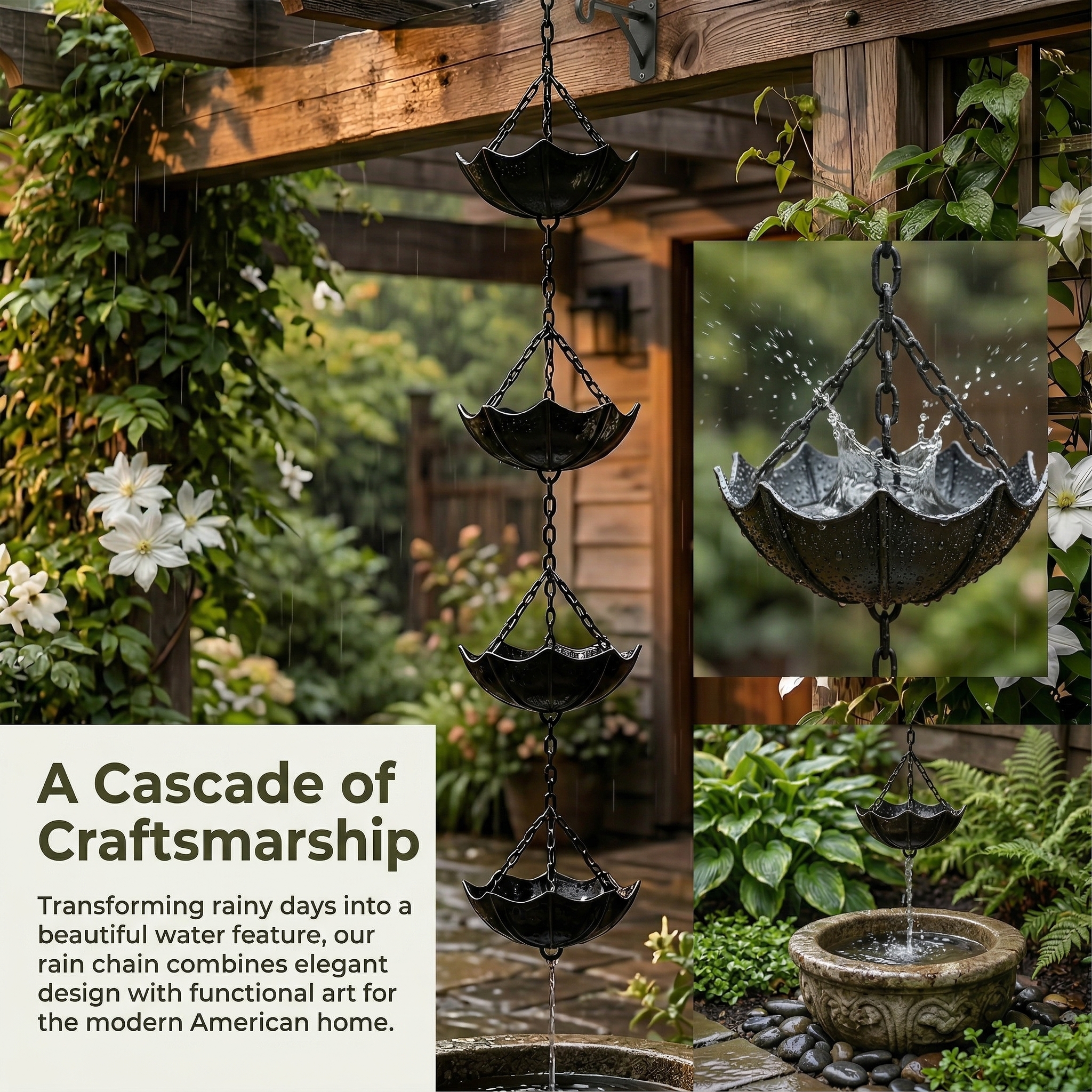 Small Umbrella Wind Chime Wrought Iron Outdoor Decoration Garden Courtyard Rain Chain