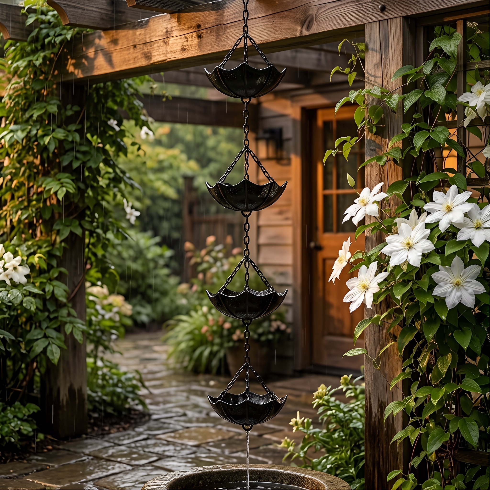 Small Umbrella Wind Chime Wrought Iron Outdoor Decoration Garden Courtyard Rain Chain