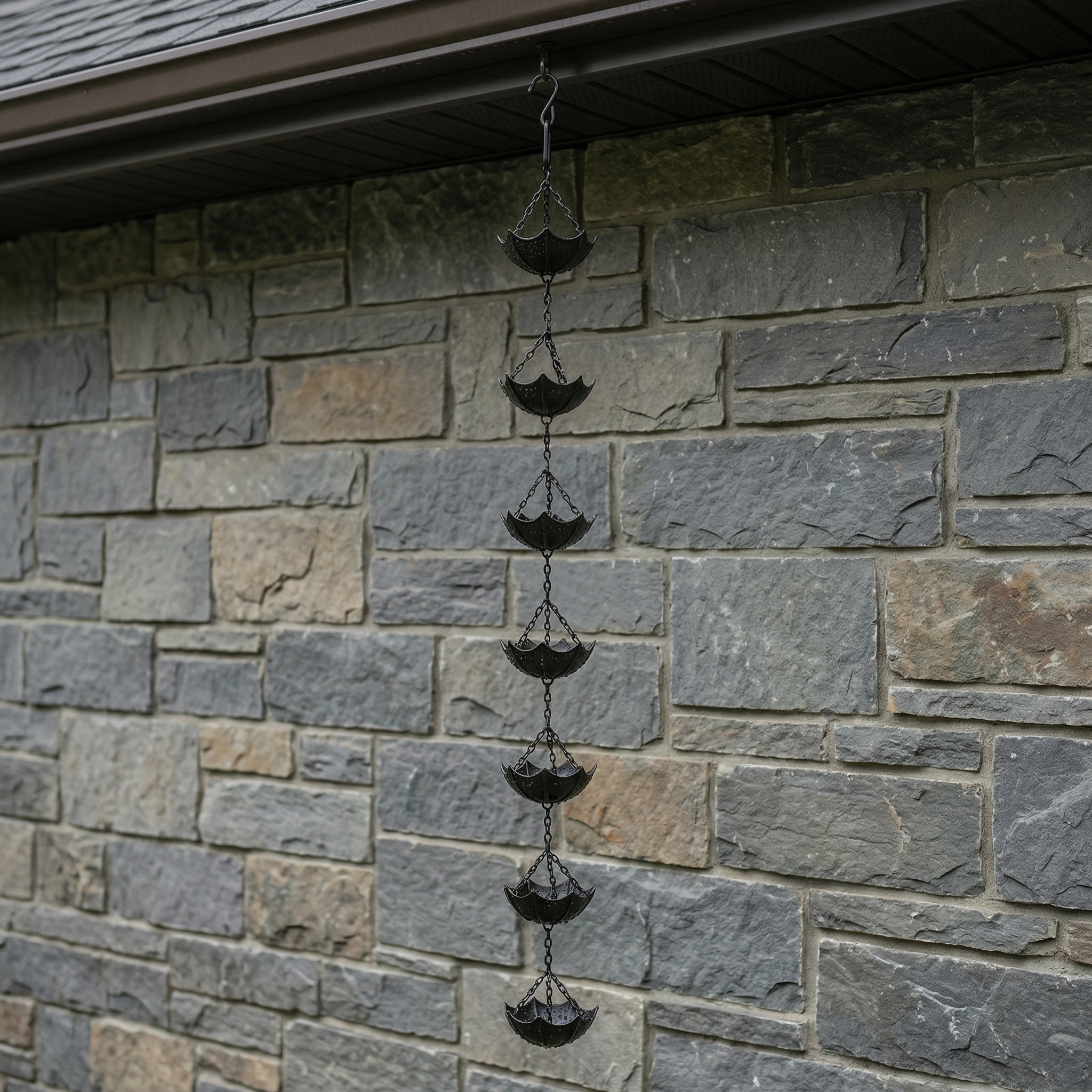 Small Umbrella Wind Chime Wrought Iron Outdoor Decoration Garden Courtyard Rain Chain  7 Rain Bells