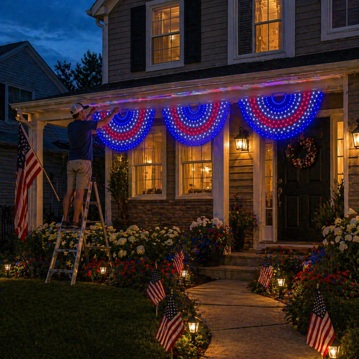3 Pack 450 LED American Flag Banner Lights