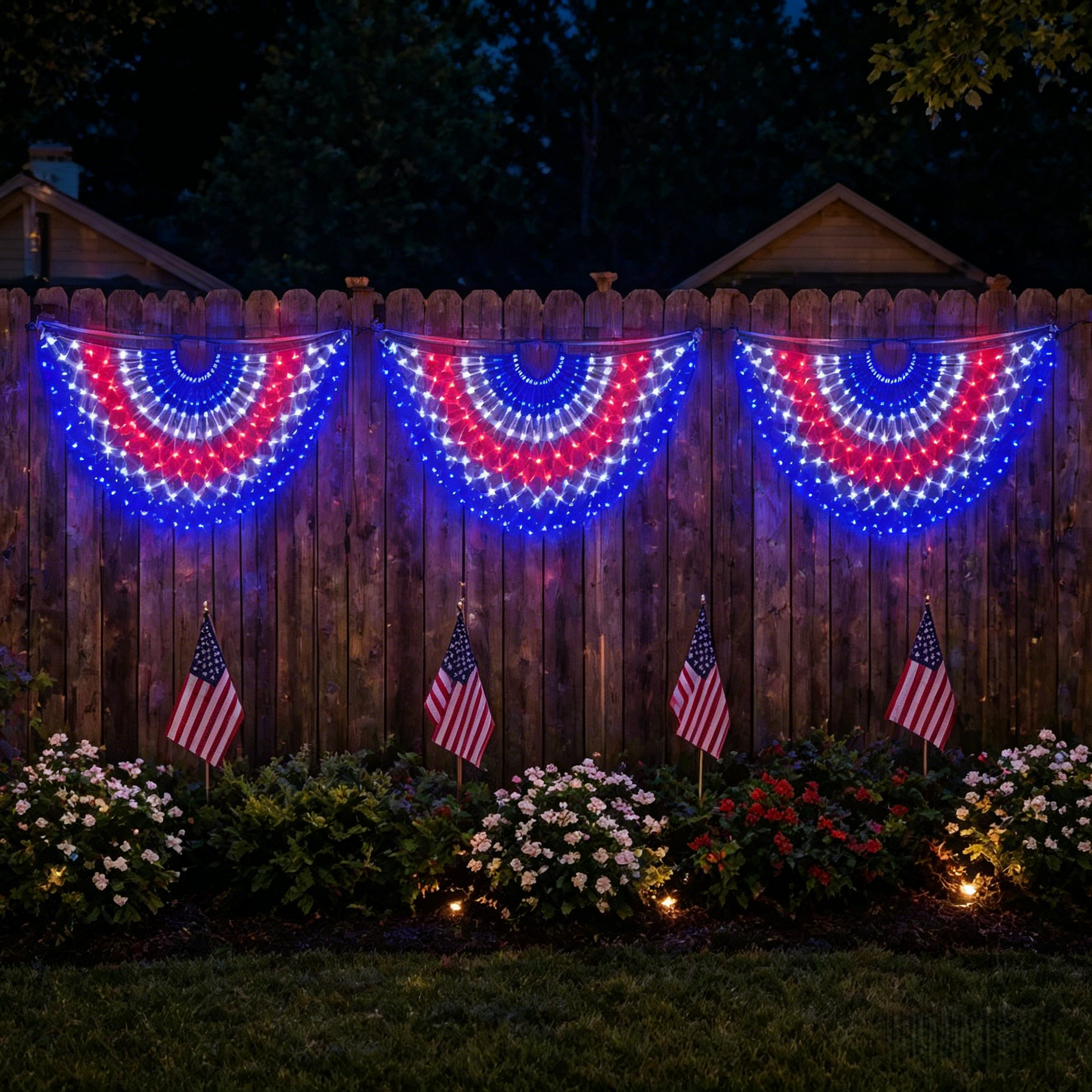 3 Pack 450 LED American Flag Banner Lights