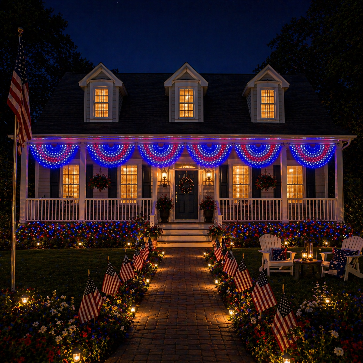 3 Pack 450 LED American Flag Banner Lights