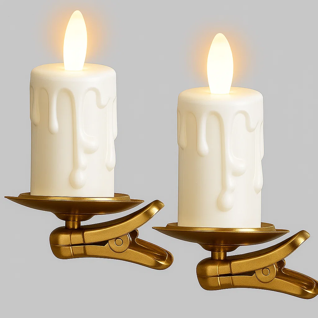 Set of 2 Clip-On Flameless Christmas Tree Candles With Timer