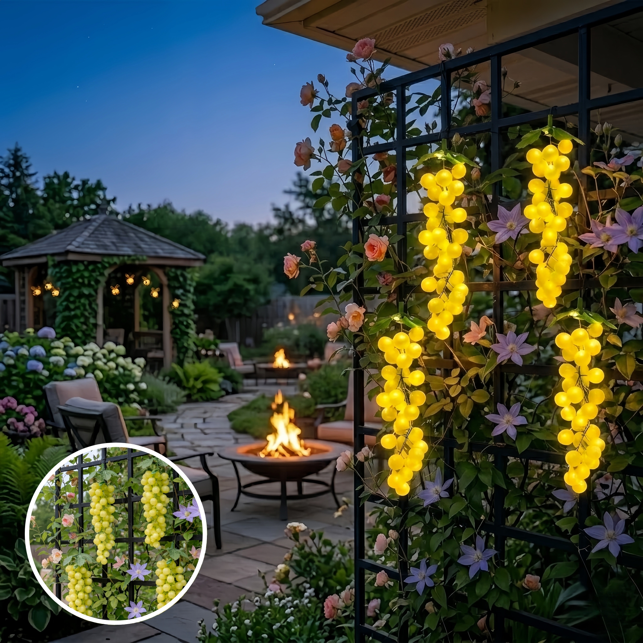 Solar & USB Grape Cluster Lights - Set of 3