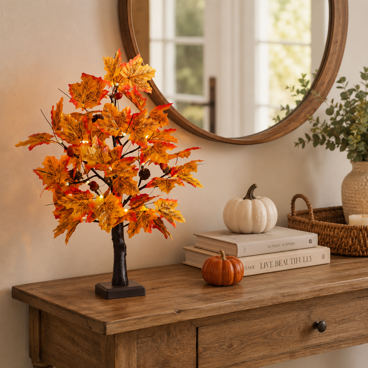 Pre-Lit Fall Maple Tree Tabletop Decor