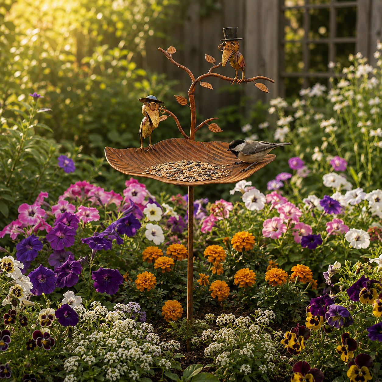 Vintage Metal Leaf Bird Feeder Garden Stake