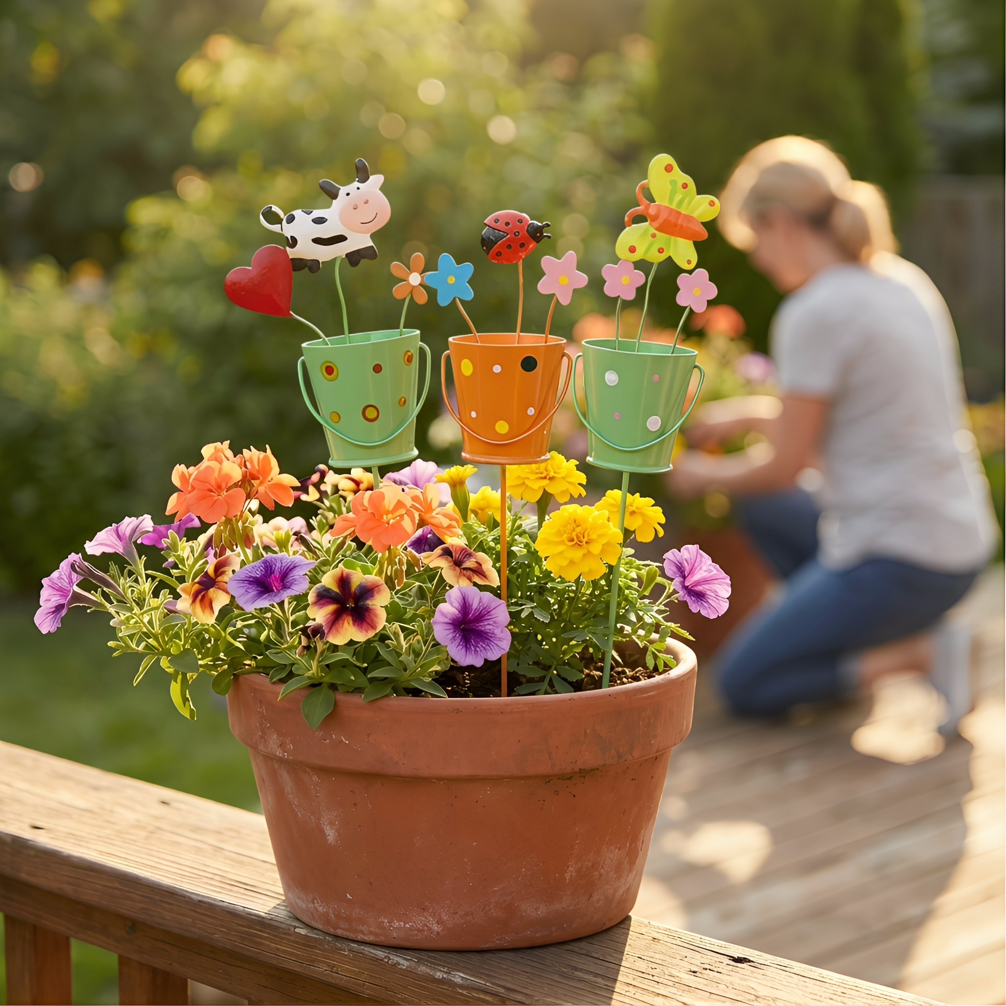 Set of 3 Metal Flower Pot Garden Stakes