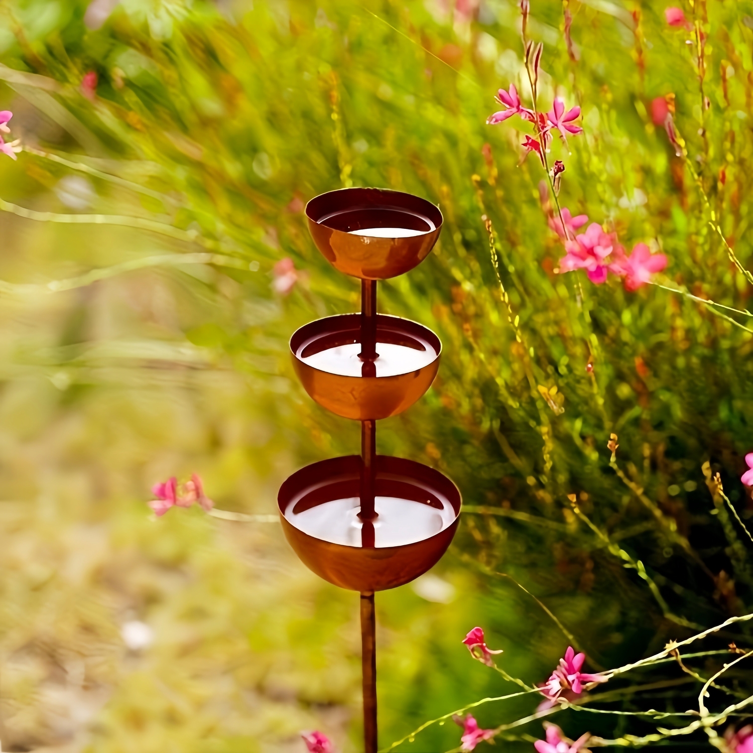 Vintage Iron 3-Tier Garden Bird Bath & Pollinator Water Station Stake