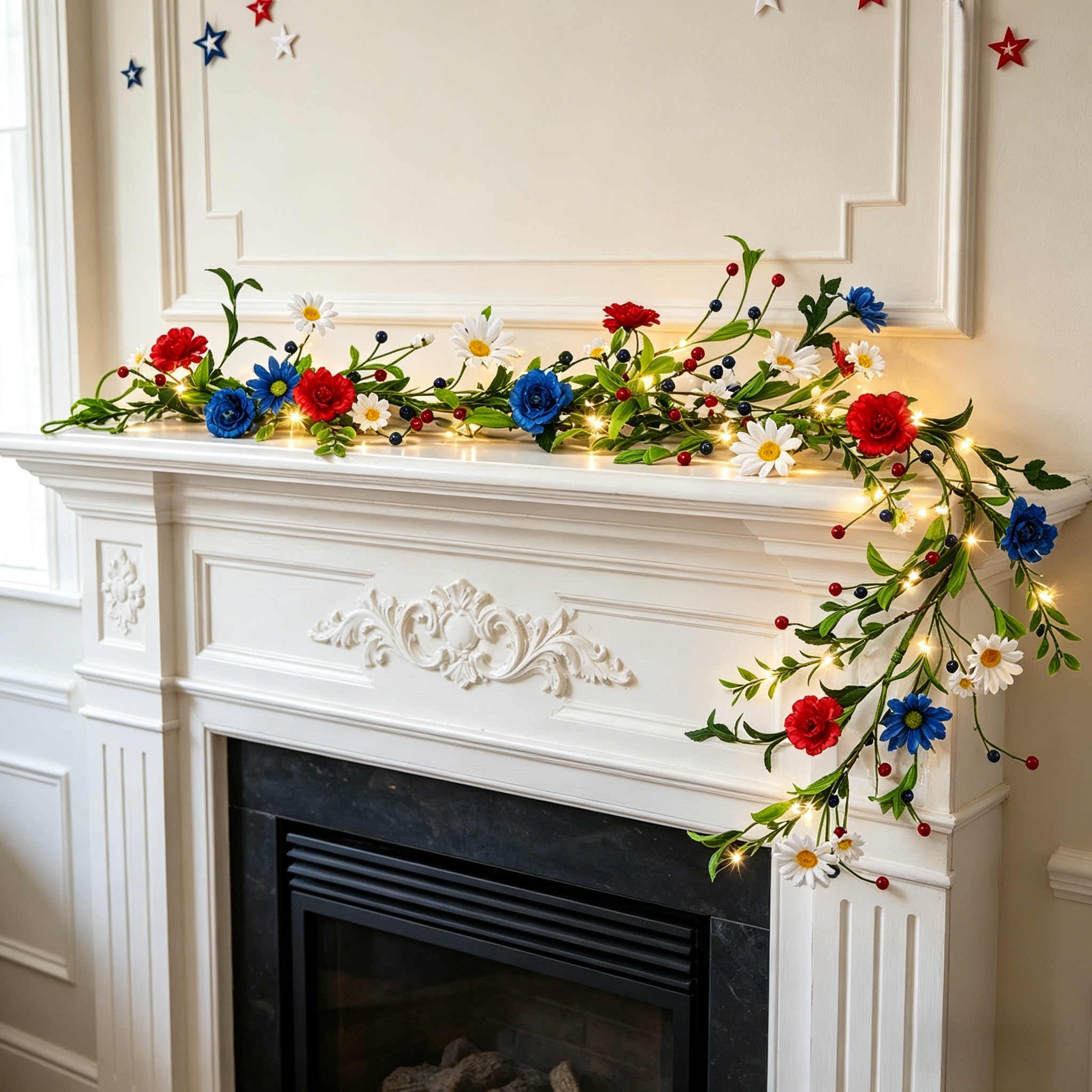 6FT Pre-Lit Patriotic Floral Garland