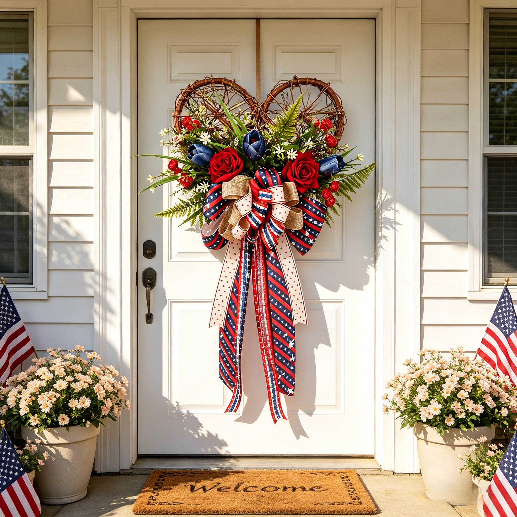 24 Inch Patriotic Heart Wreath for Front Door