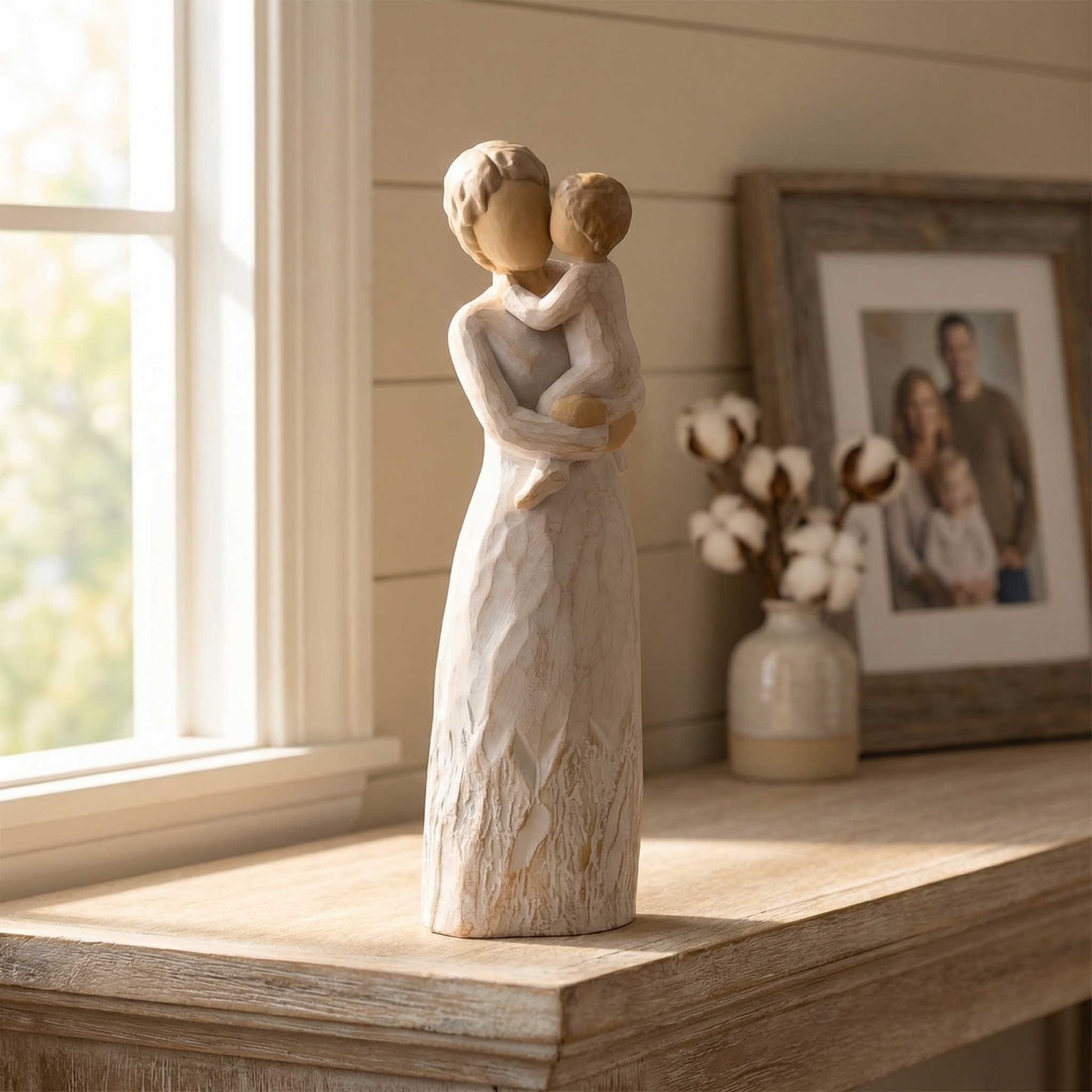 Grandma & Grandchild Figurine – First Time Grandma Gift, Hand-Painted Resin Hug & Kiss Statue