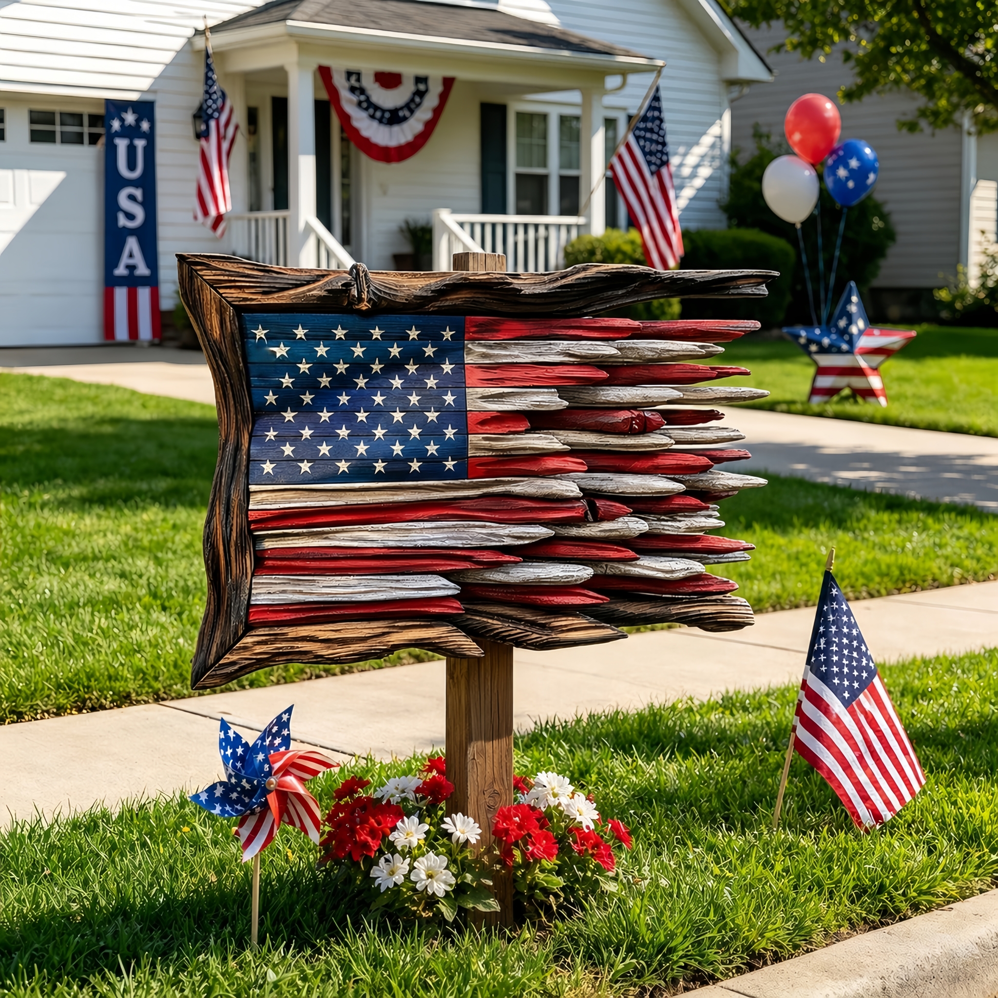 Handcrafted 3D Wooden American Flag Wall Decor