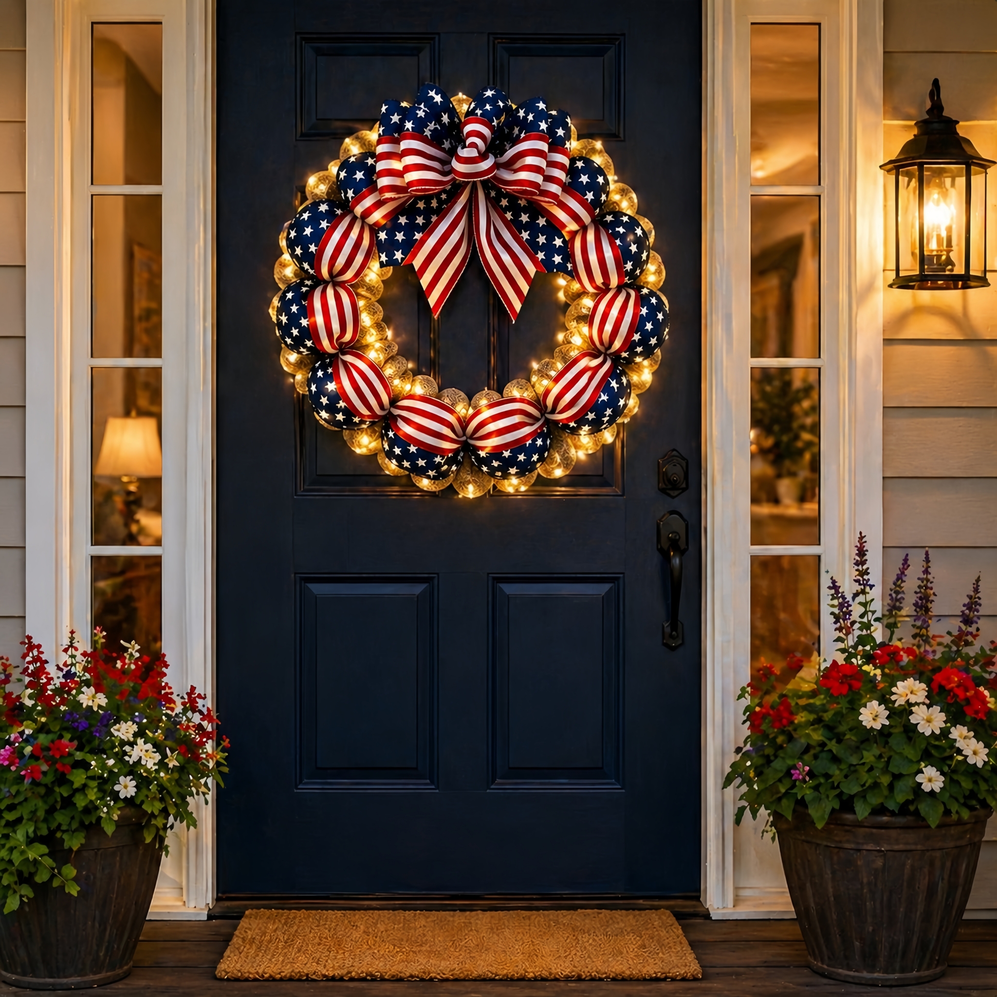 Lighted Patriotic American Flag Wreath