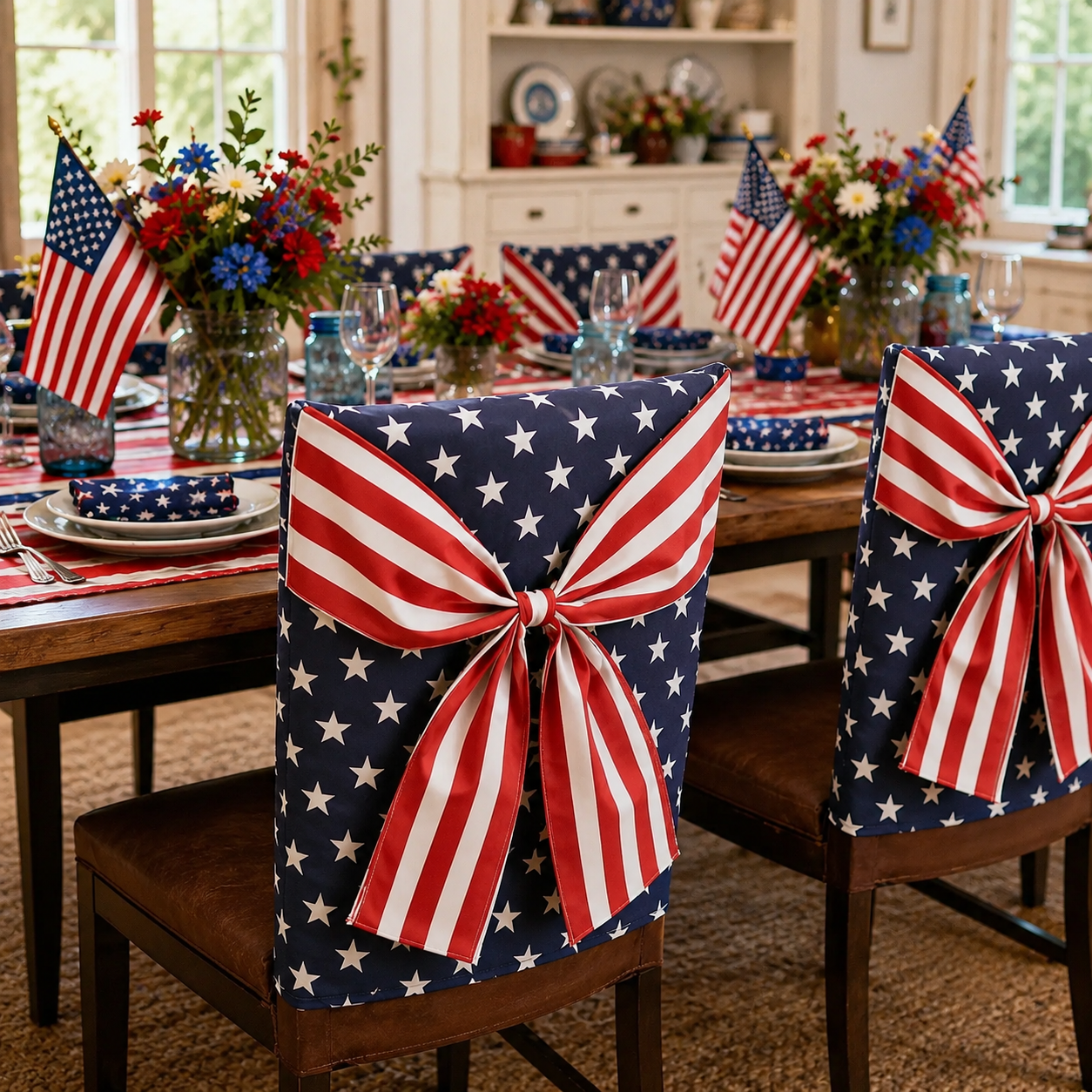 Independence Day Chair Covers with Patriotic Bow