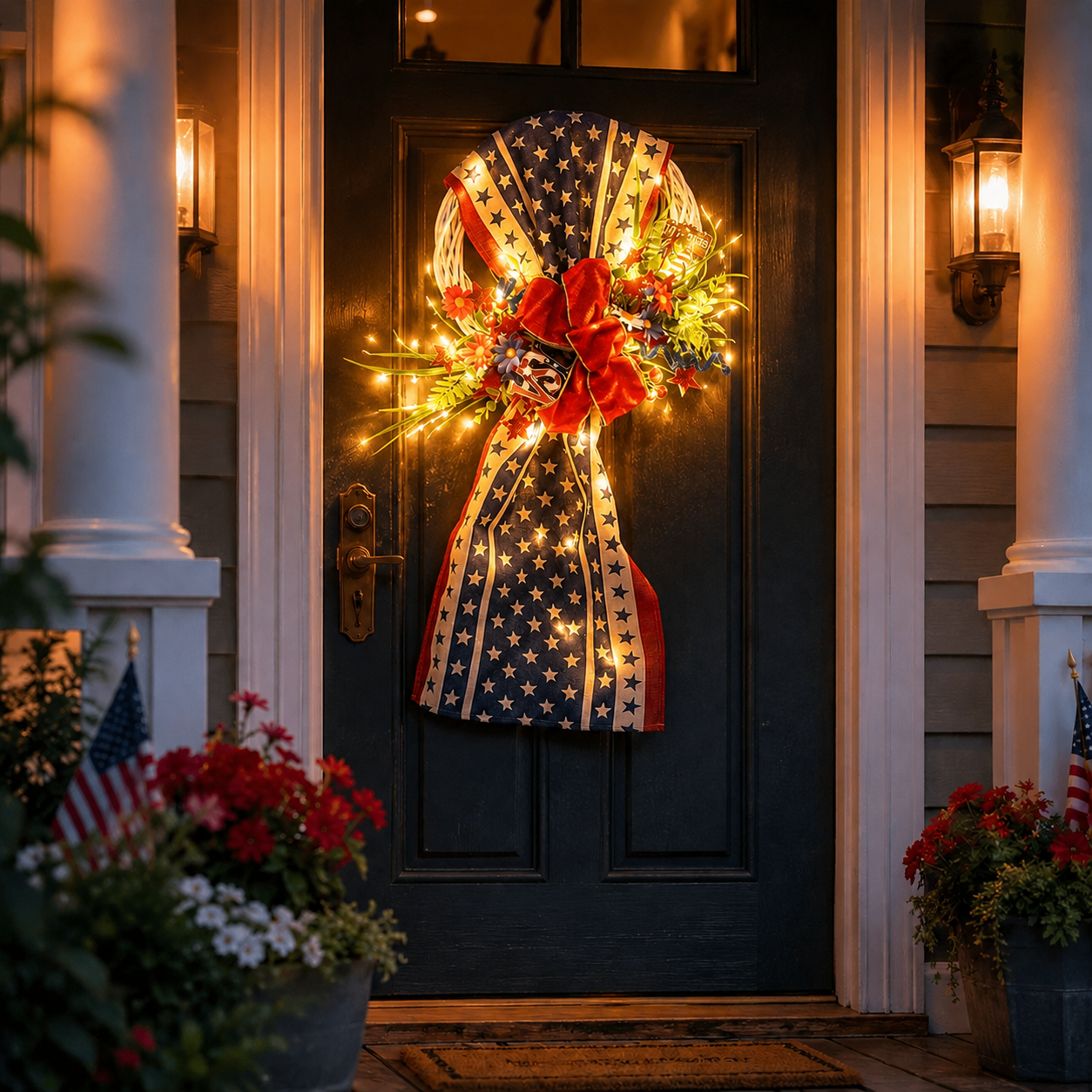 Lighted Patriotic Front Door Swag Wreath