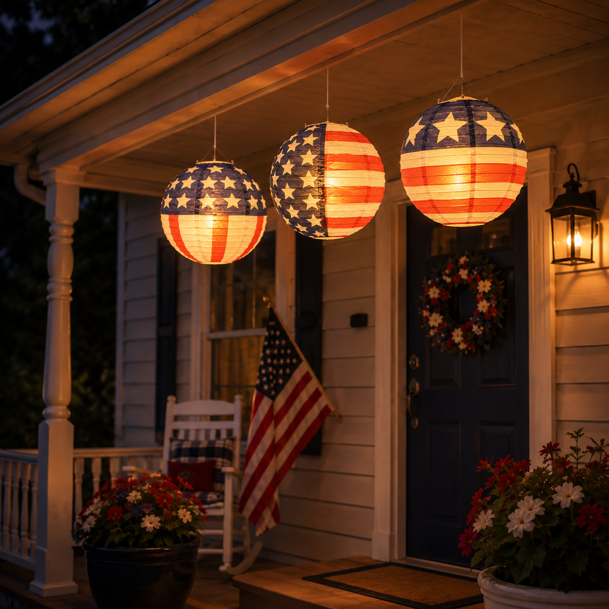 American Flag Solar Paper Lanterns with LED Bulbs