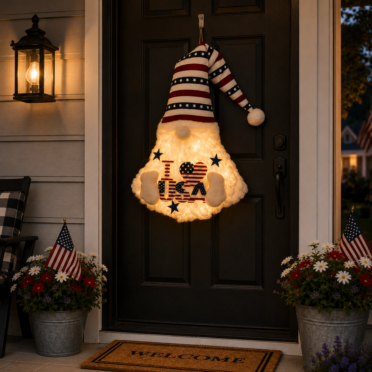 24" Lighted Patriotic Gnome Front Door Decor